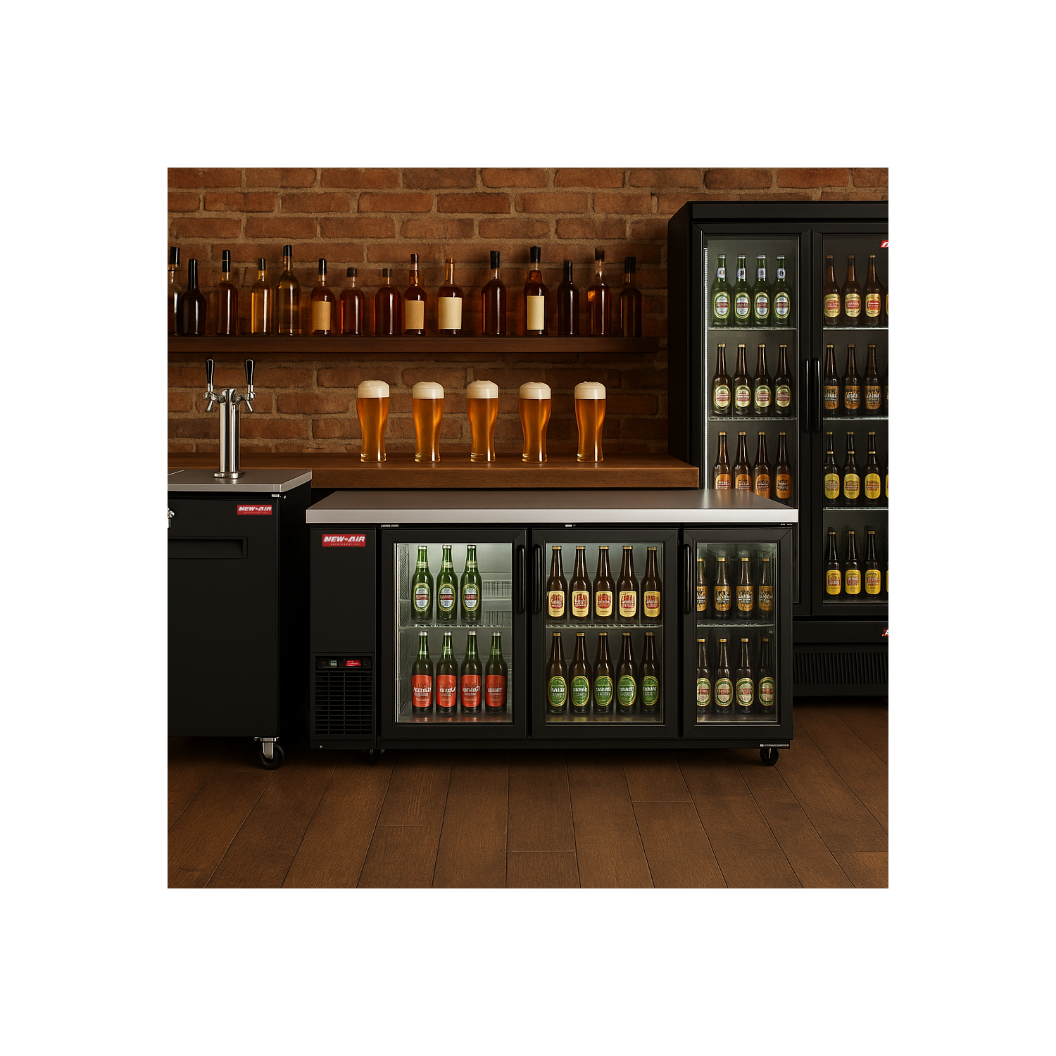 New Air NBB-90-SG Triple Glass Door 90″ Back Bar Refrigerator Cooler - 916 L / 32 Cu. Ft. - Ideal for Bars, Restaurants, Hotels & Cafés