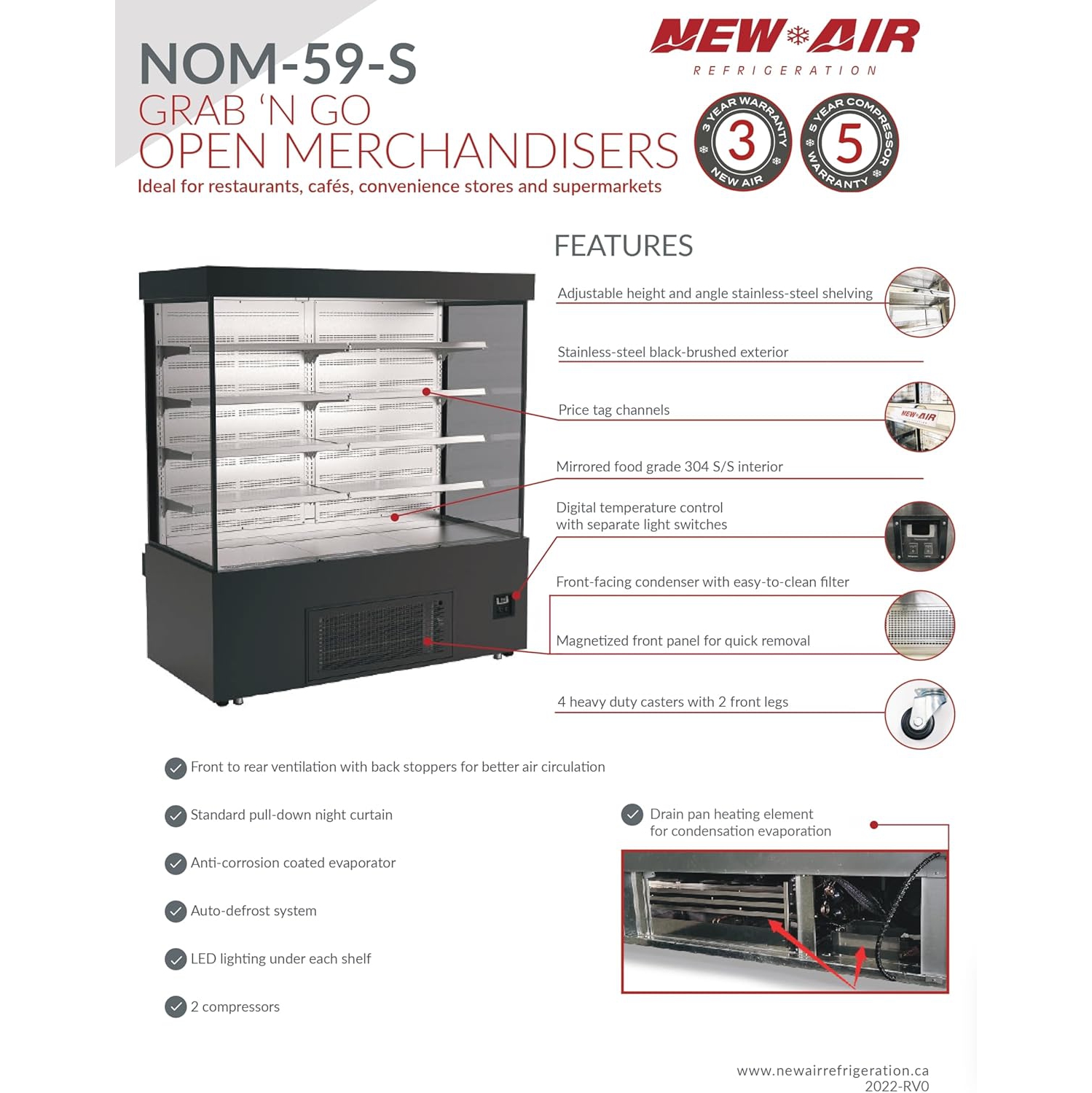NEW AIR NOM-59-S Commercial 59" Vertical Open Air Curtain Merchandiser - Ideal for Restaurants, Cafés, Convenience Store and Supermarkets