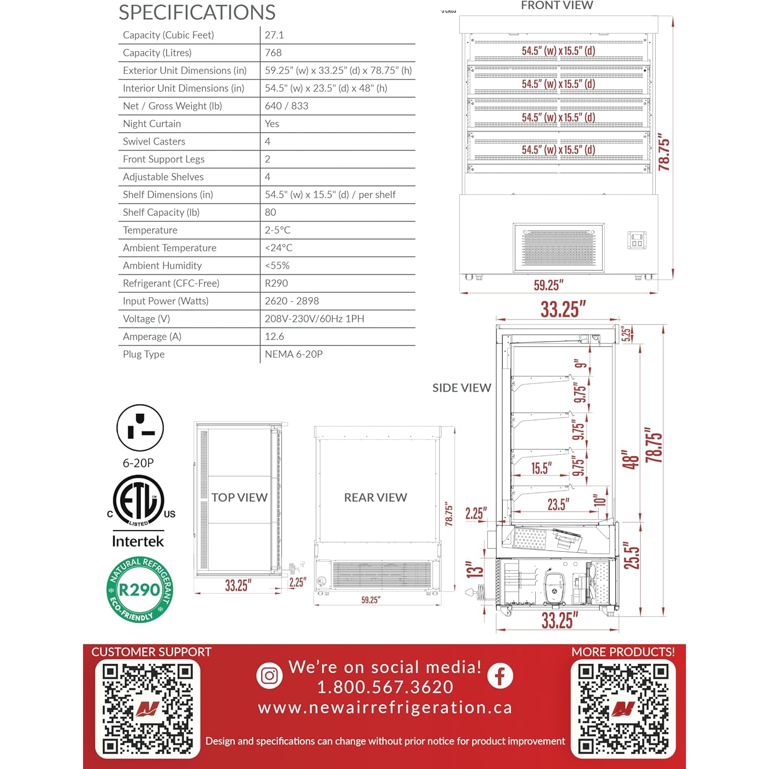 NEW AIR NOM-59-S Commercial 59" Vertical Open Air Curtain Merchandiser - Ideal for Restaurants, Cafés, Convenience Store and Supermarkets