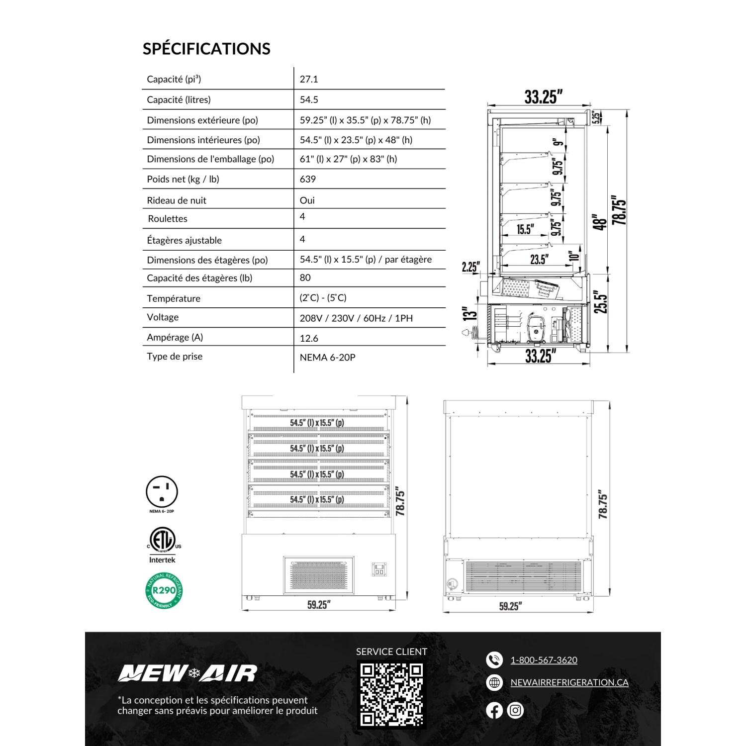 NEW AIR NOM-59-S Commercial 59" Vertical Open Air Curtain Merchandiser - Ideal for Restaurants, Cafés, Convenience Store and Supermarkets