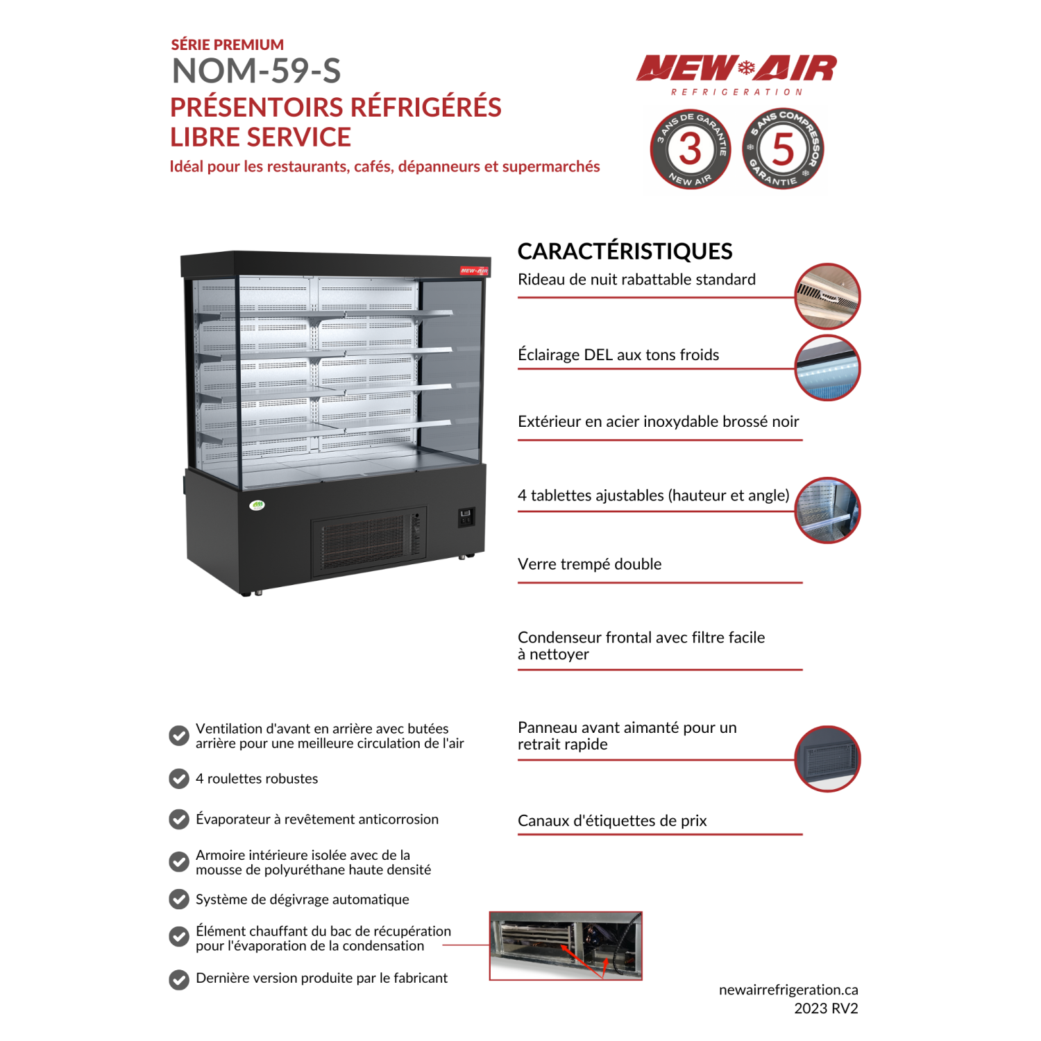NEW AIR NOM-59-S Commercial 59" Vertical Open Air Curtain Merchandiser - Ideal for Restaurants, Cafés, Convenience Store and Supermarkets