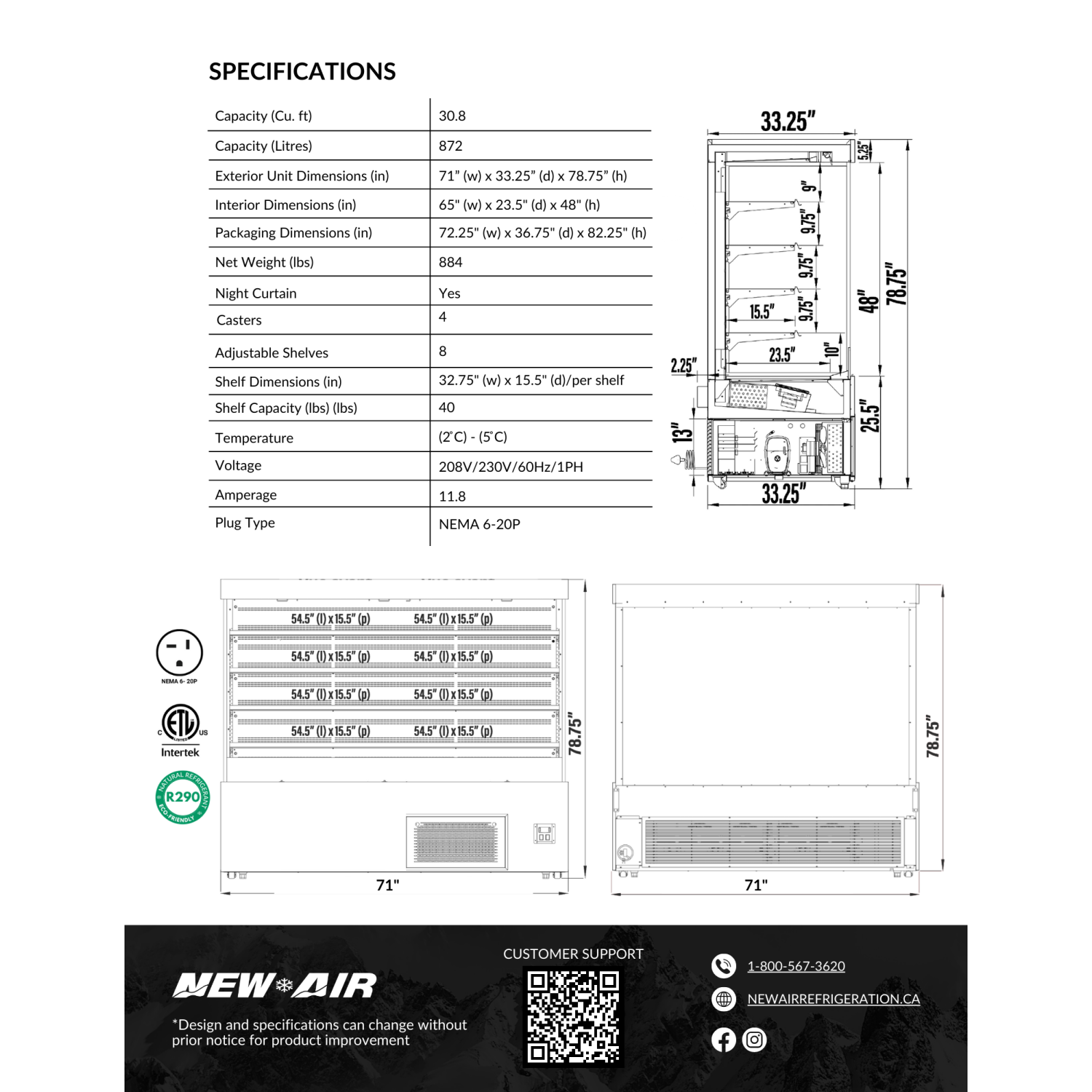 NEW AIR NOM-71-S Commercial 71" Vertical Open Air Curtain Merchandiser - Ideal for Restaurants, Cafés, Convenience Store and Supermarkets