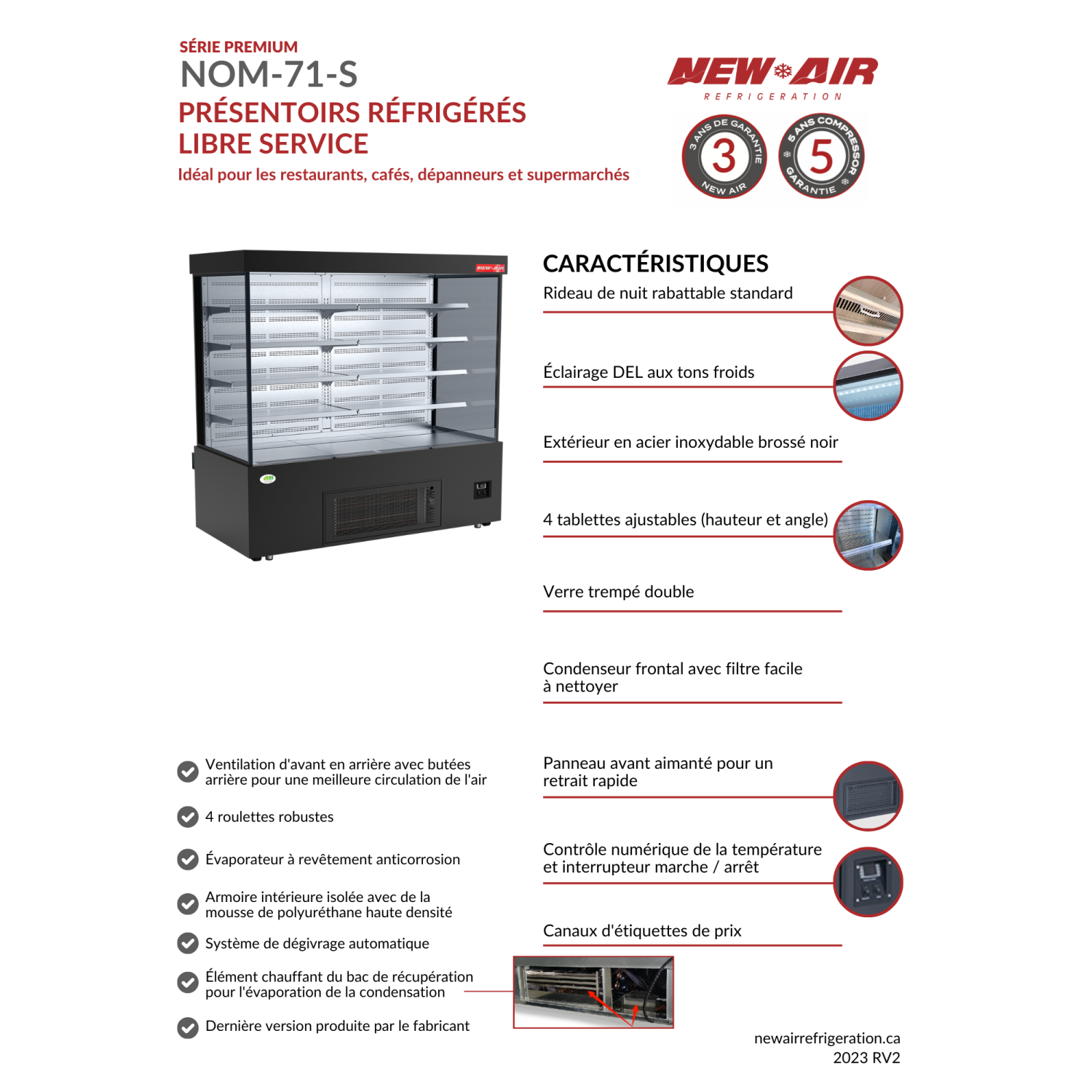 NEW AIR NOM-71-S Commercial 71" Vertical Open Air Curtain Merchandiser - Ideal for Restaurants, Cafés, Convenience Store and Supermarkets