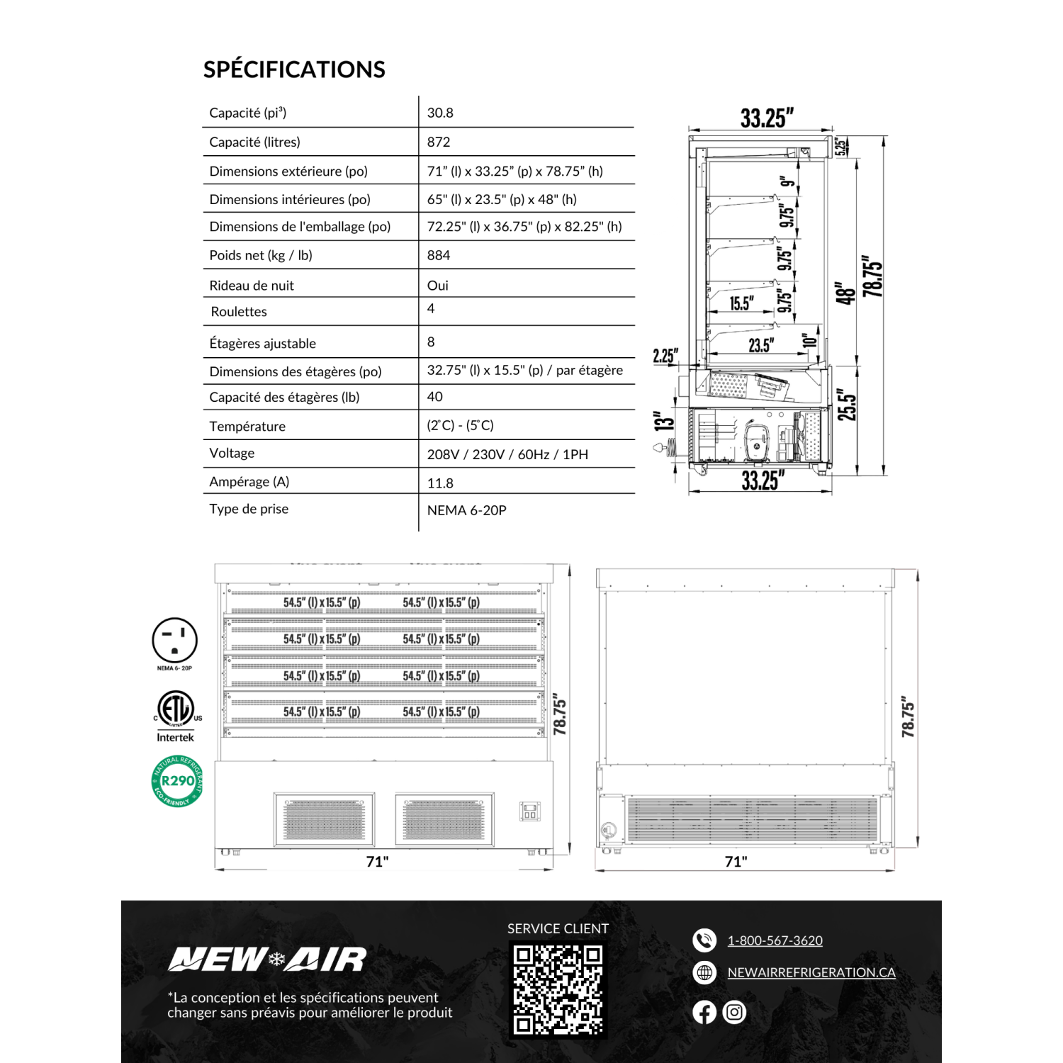 NEW AIR NOM-71-S Commercial 71" Vertical Open Air Curtain Merchandiser - Ideal for Restaurants, Cafés, Convenience Store and Supermarkets