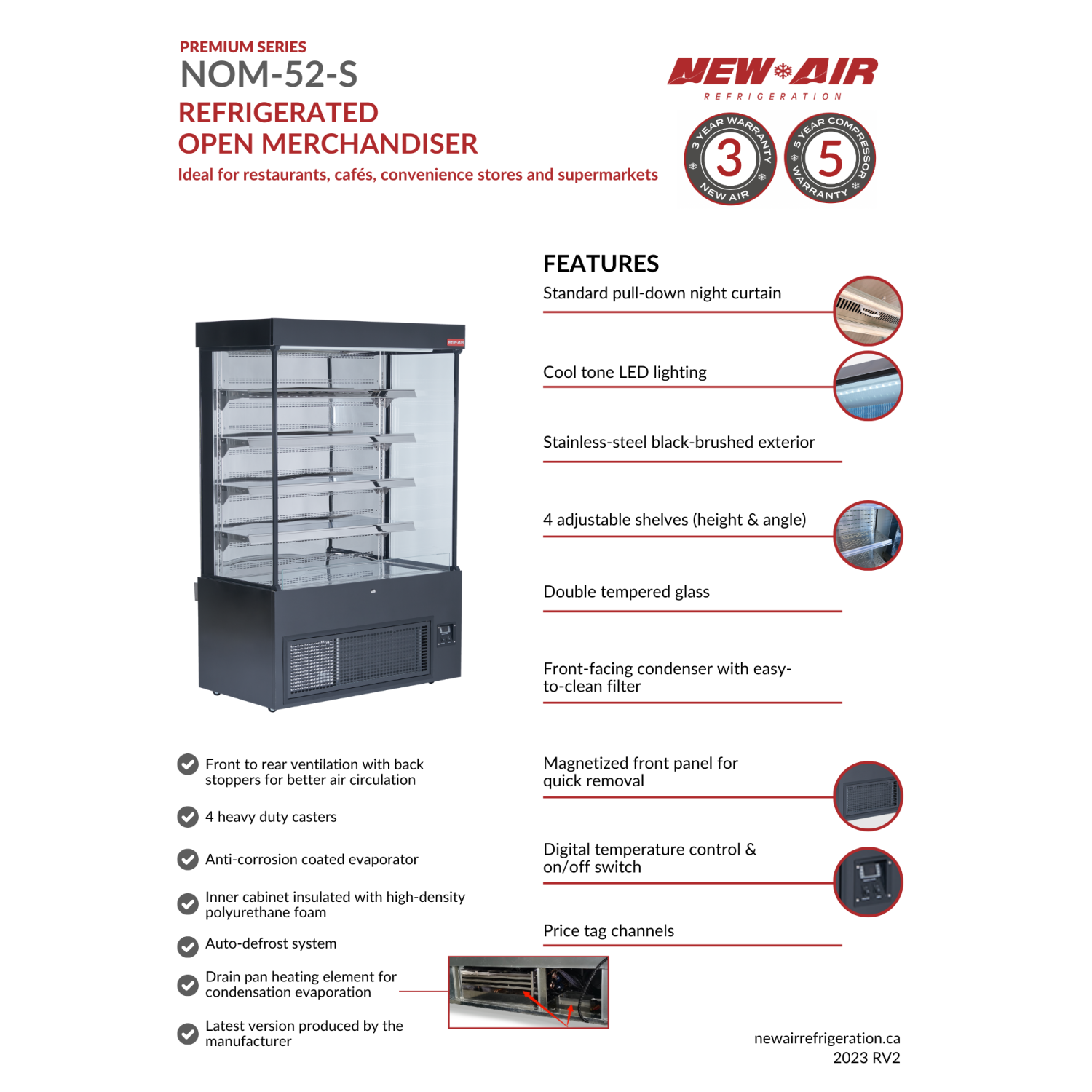 NEW AIR NOM-52-S Commercial 52" Vertical Open Air Curtain Merchandiser - Ideal for Restaurants, Cafés, Convenience Store and Supermarkets
