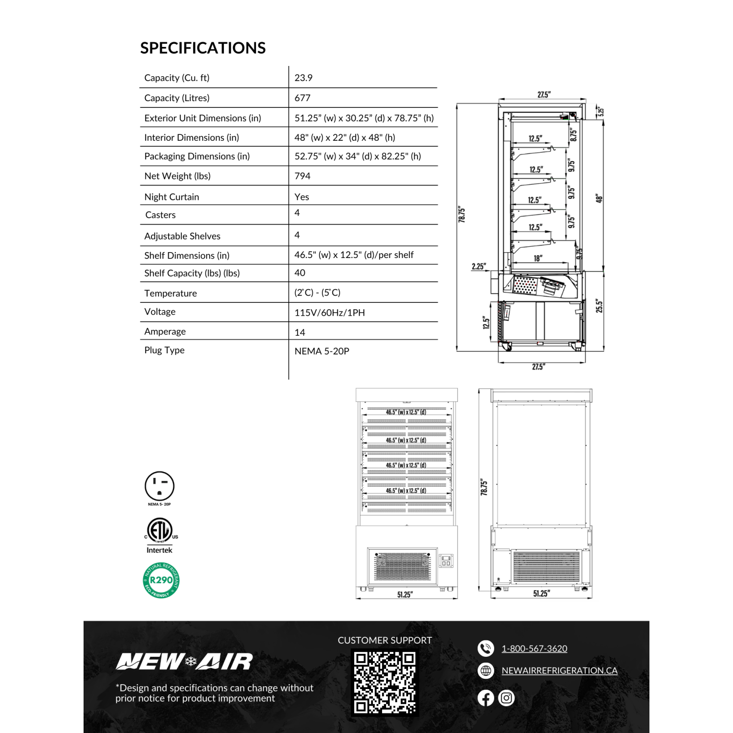 NEW AIR NOM-52-S Commercial 52" Vertical Open Air Curtain Merchandiser - Ideal for Restaurants, Cafés, Convenience Store and Supermarkets