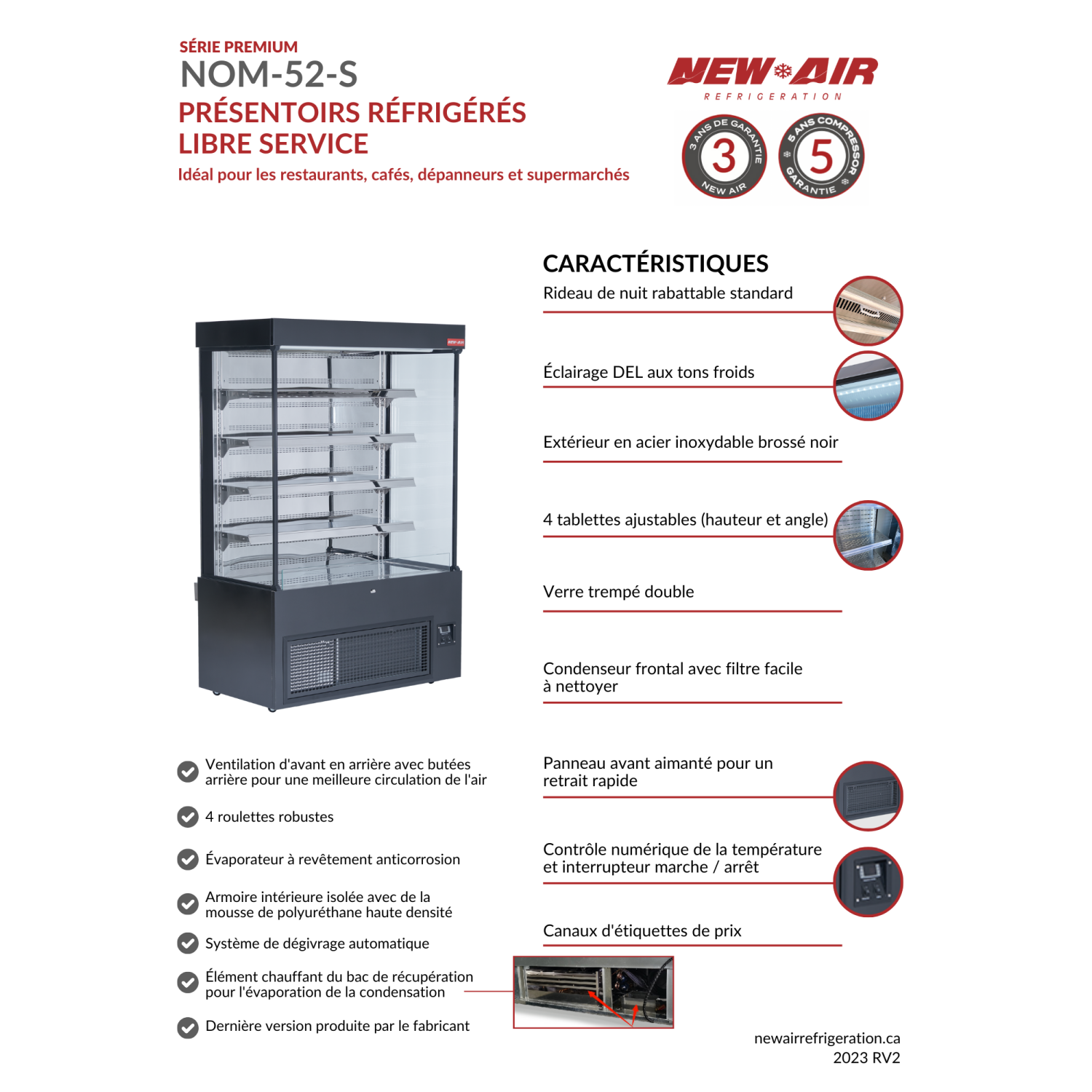 NEW AIR NOM-52-S Commercial 52" Vertical Open Air Curtain Merchandiser - Ideal for Restaurants, Cafés, Convenience Store and Supermarkets