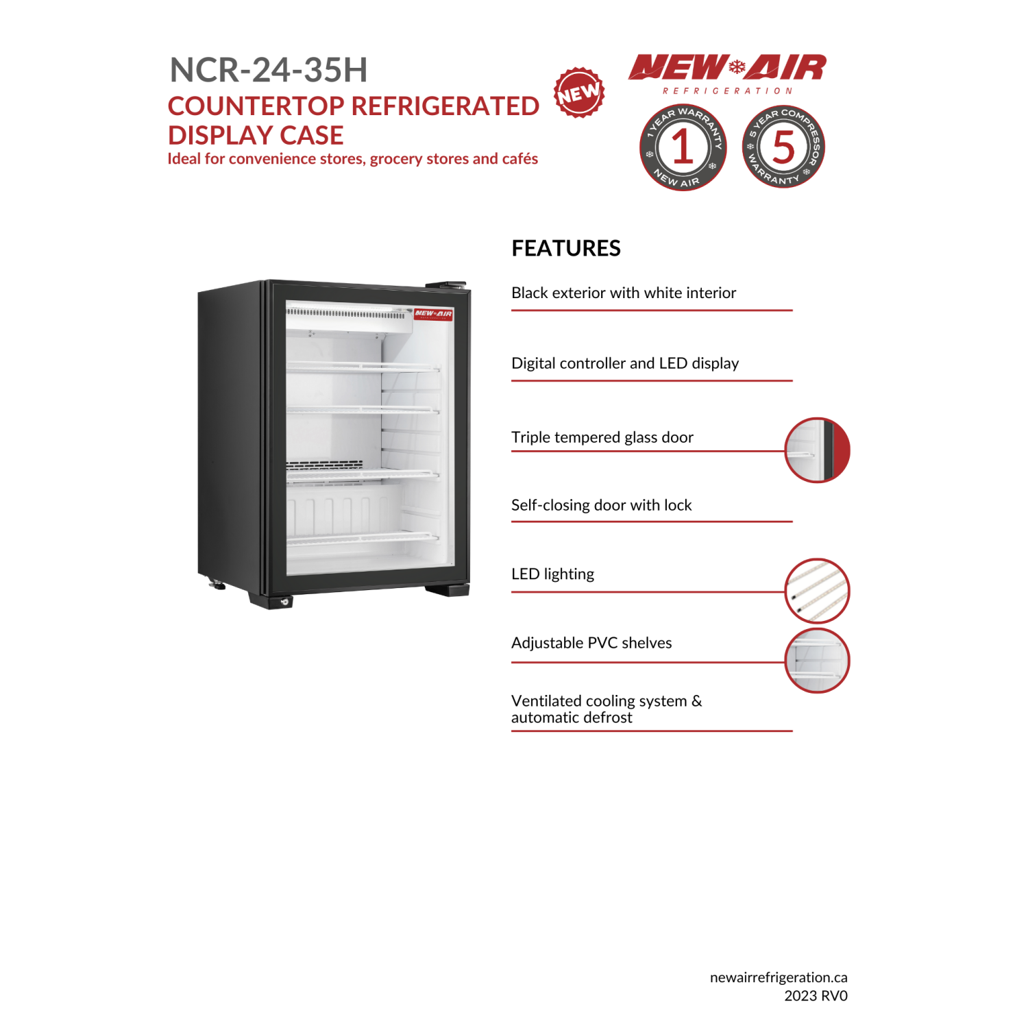 NEW AIR NCRF-24-35H Commercial Self-Serve 24" Countertop Display REFRIGERATOR / FREEZER