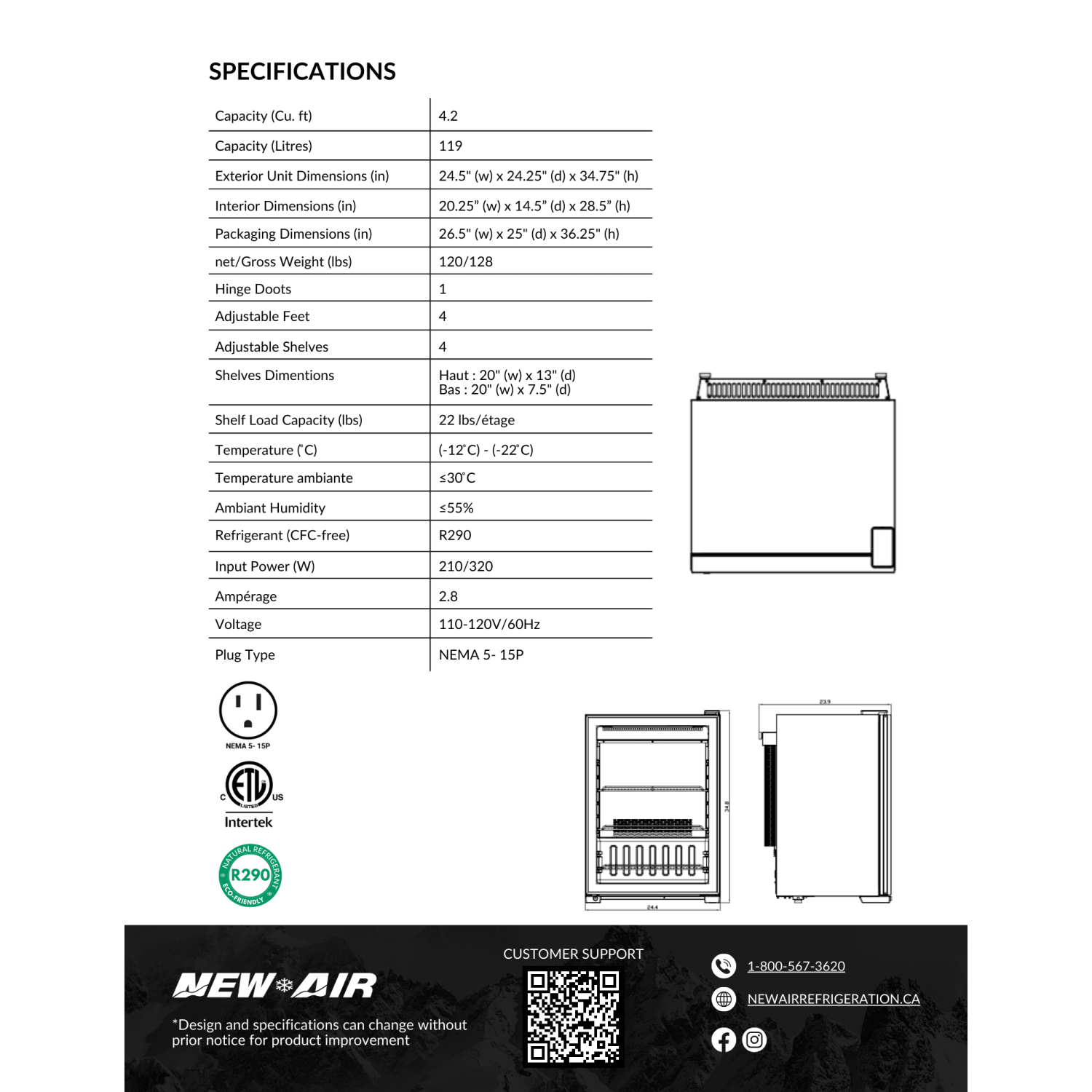 NEW AIR NCRF-24-35H Commercial Self-Serve 24" Countertop Display REFRIGERATOR / FREEZER