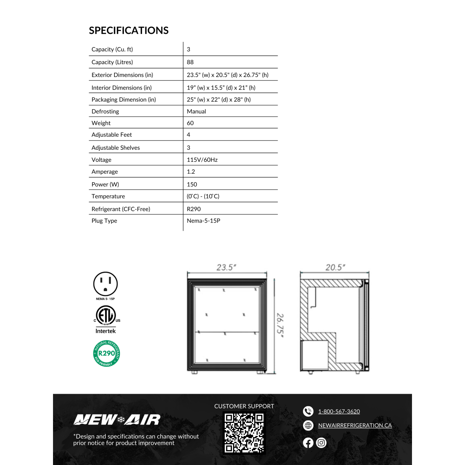 NOUVEAU réfrigérateur de comptoir commercial 20 po à libre-service NCR-20-H d'AIR - idéal pour les restaurants, les cafés et les boulangeries