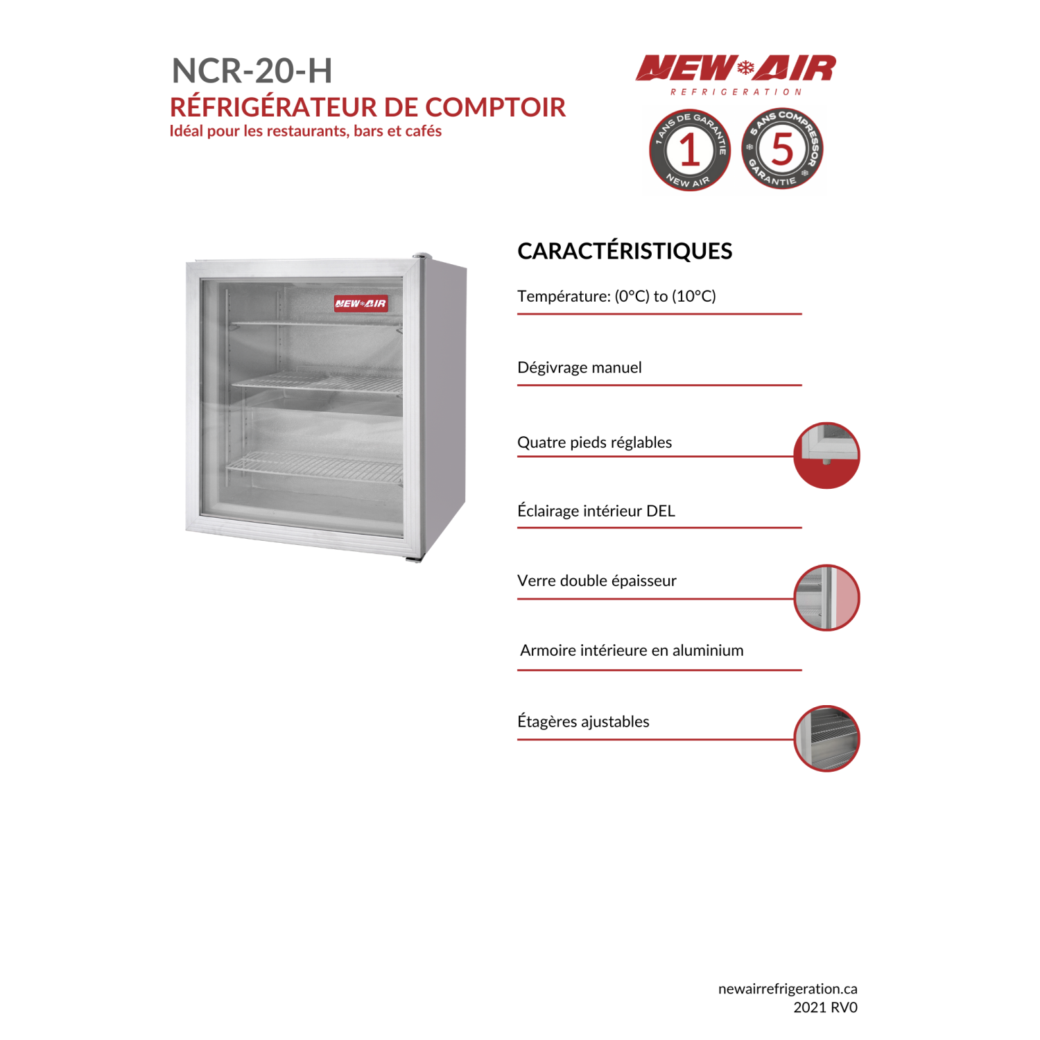 NOUVEAU réfrigérateur de comptoir commercial 20 po à libre-service NCR-20-H d'AIR - idéal pour les restaurants, les cafés et les boulangeries
