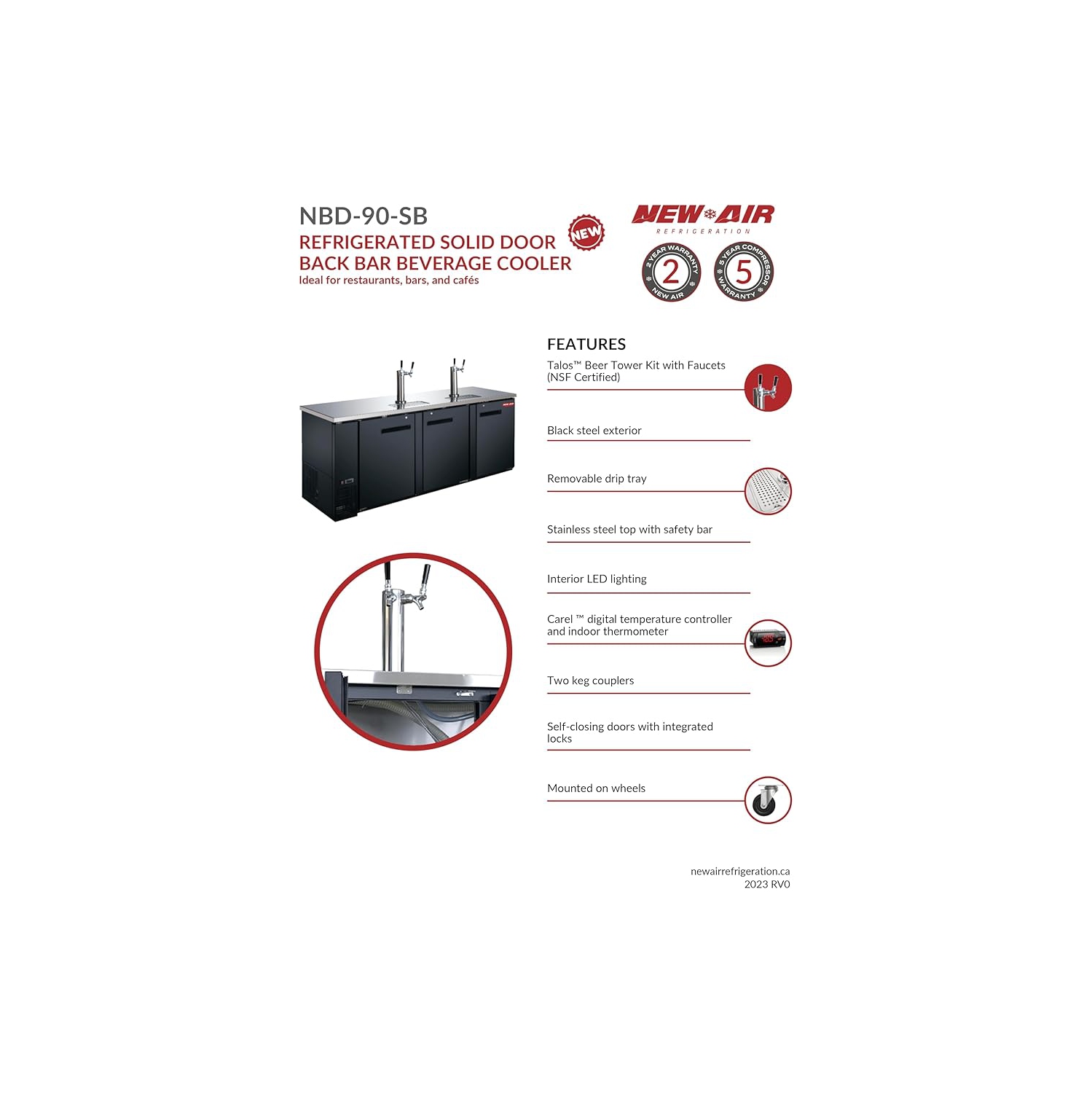 NOUVEAU distributeur de bière à trois portes solide NBD-90-SB d'AIR - 916&nbsp;L/32 pi3 avec - Idéal pour les bars, restaurants, hôtels et cafés