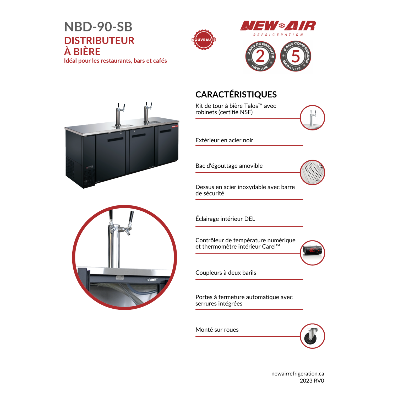 NOUVEAU distributeur de bière à trois portes solide NBD-90-SB d'AIR - 916&nbsp;L/32 pi3 avec - Idéal pour les bars, restaurants, hôtels et cafés