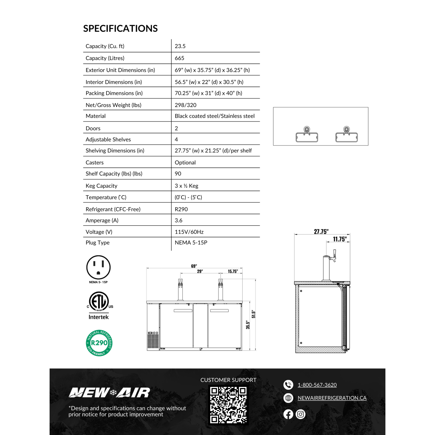 NEW AIR NBD-69-SB Solid Double Door Beer Dispenser - 660 L / 23.3 Cu. Ft. - Ideal for Bars, Restaurants, Hotels & Cafés