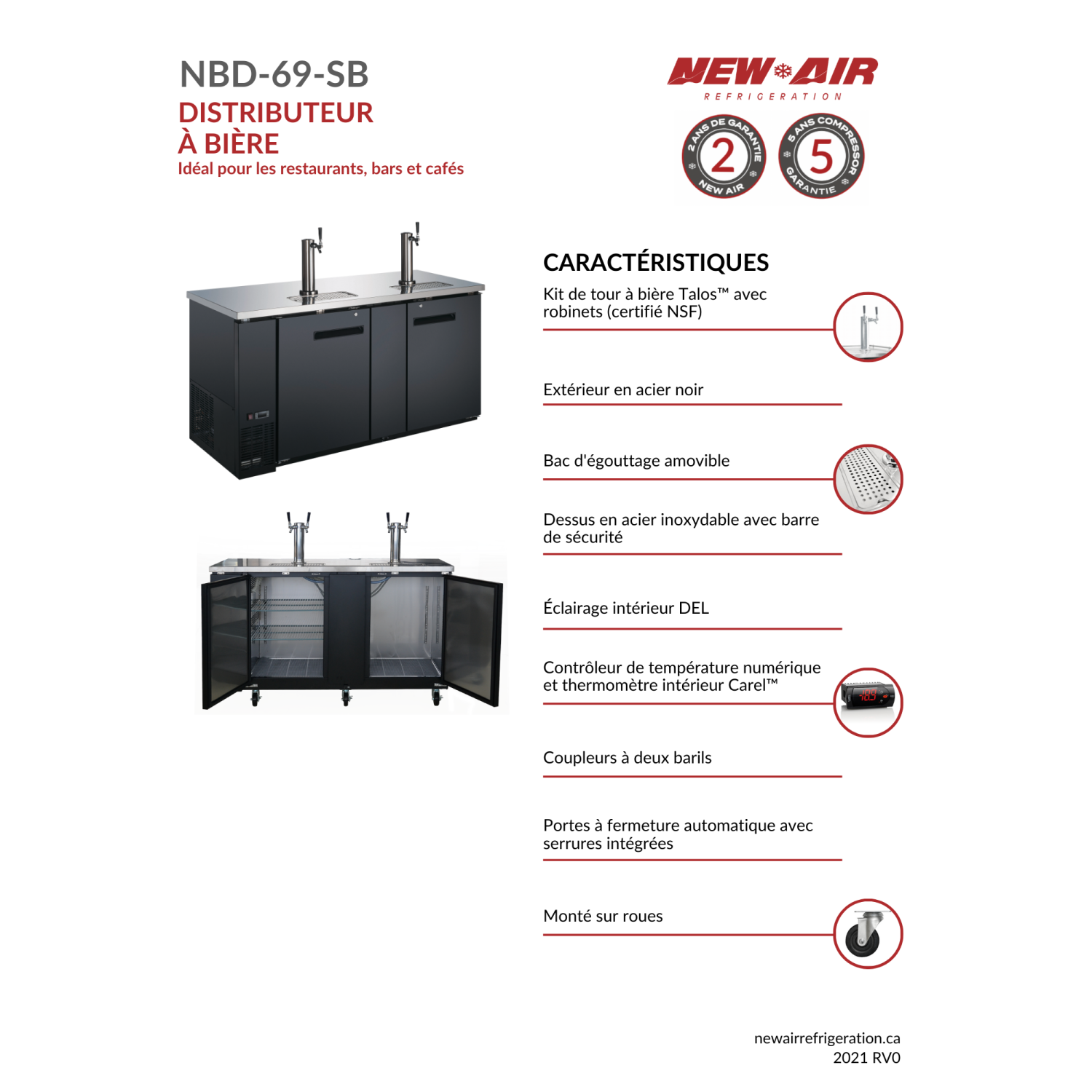 NEW AIR NBD-69-SB Solid Double Door Beer Dispenser - 660 L / 23.3 Cu. Ft. - Ideal for Bars, Restaurants, Hotels & Cafés