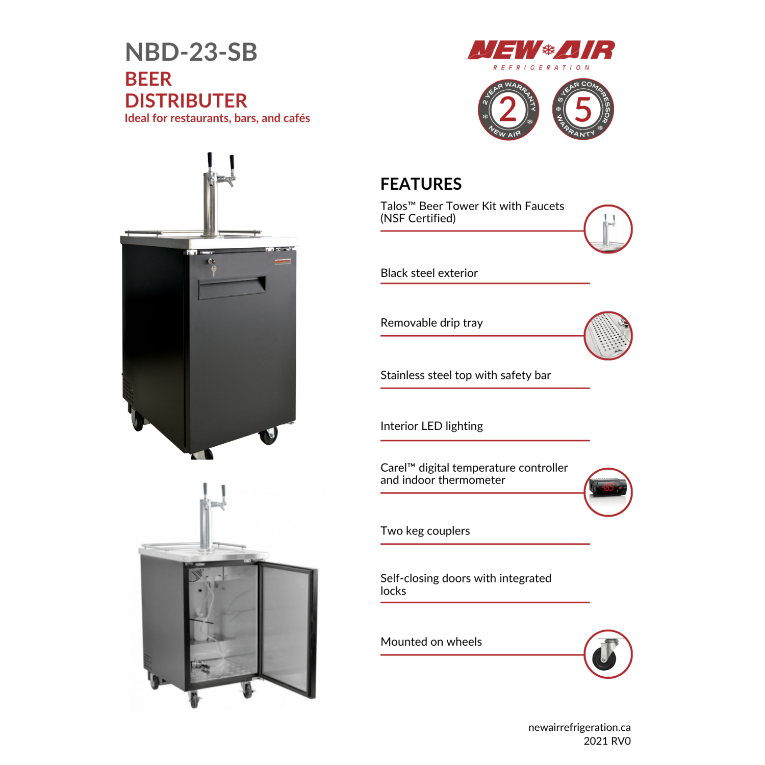 NEW AIR NBD-23-SB Solid Single Door Beer Dispenser - 184 L / 6.5 Cu. Ft. - Ideal for Bars, Restaurants, Hotels & Cafés