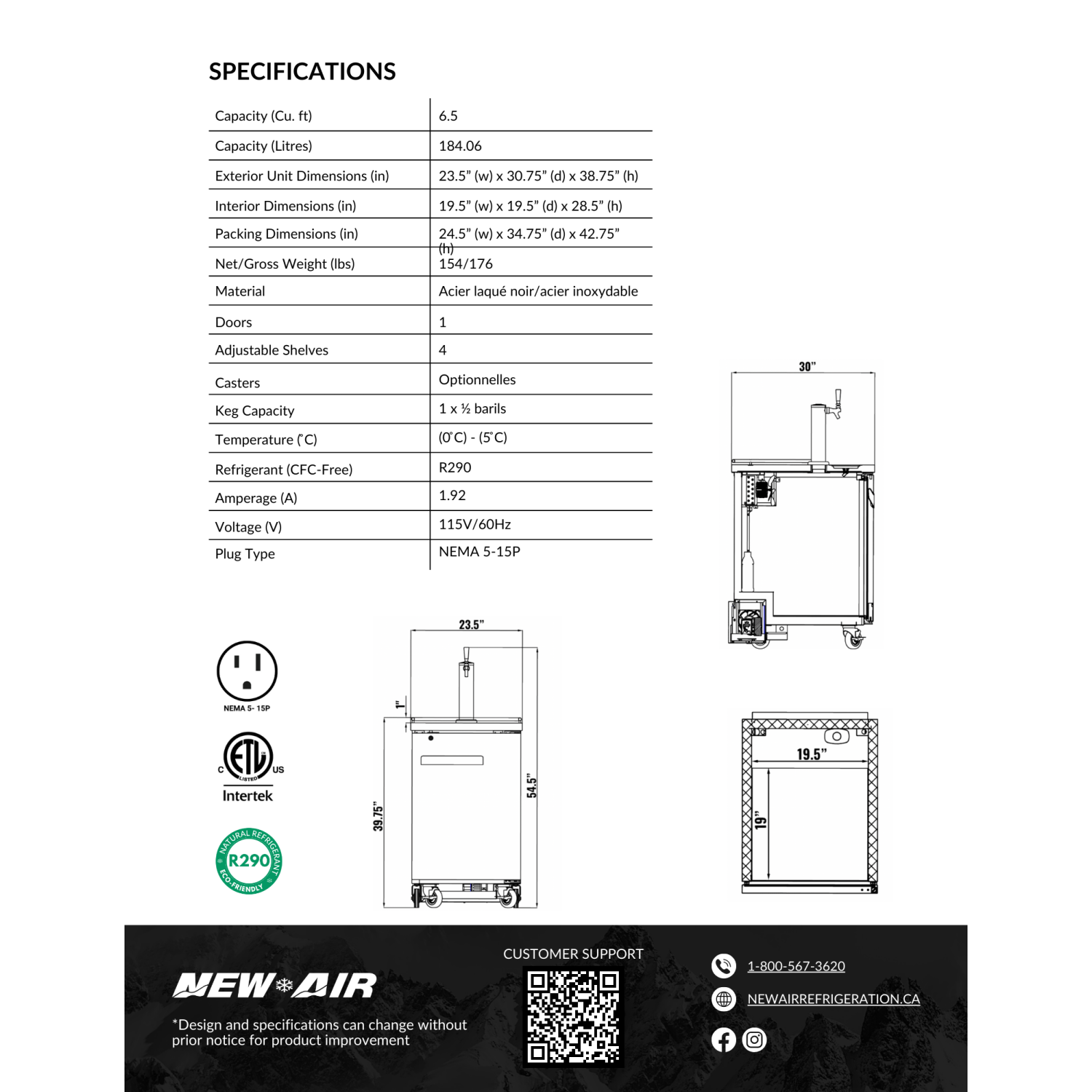 NEW AIR NBD-23-SB Solid Single Door Beer Dispenser - 184 L / 6.5 Cu. Ft. - Ideal for Bars, Restaurants, Hotels & Cafés
