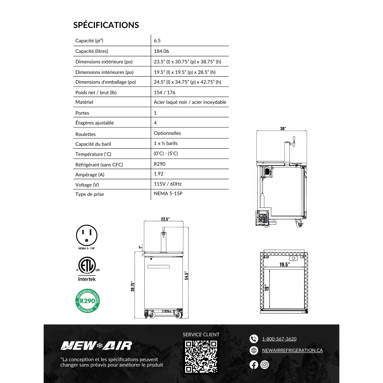 NEW AIR NBD-23-SB Solid Single Door Beer Dispenser - 184 L / 6.5 Cu. Ft. - Ideal for Bars, Restaurants, Hotels & Cafés
