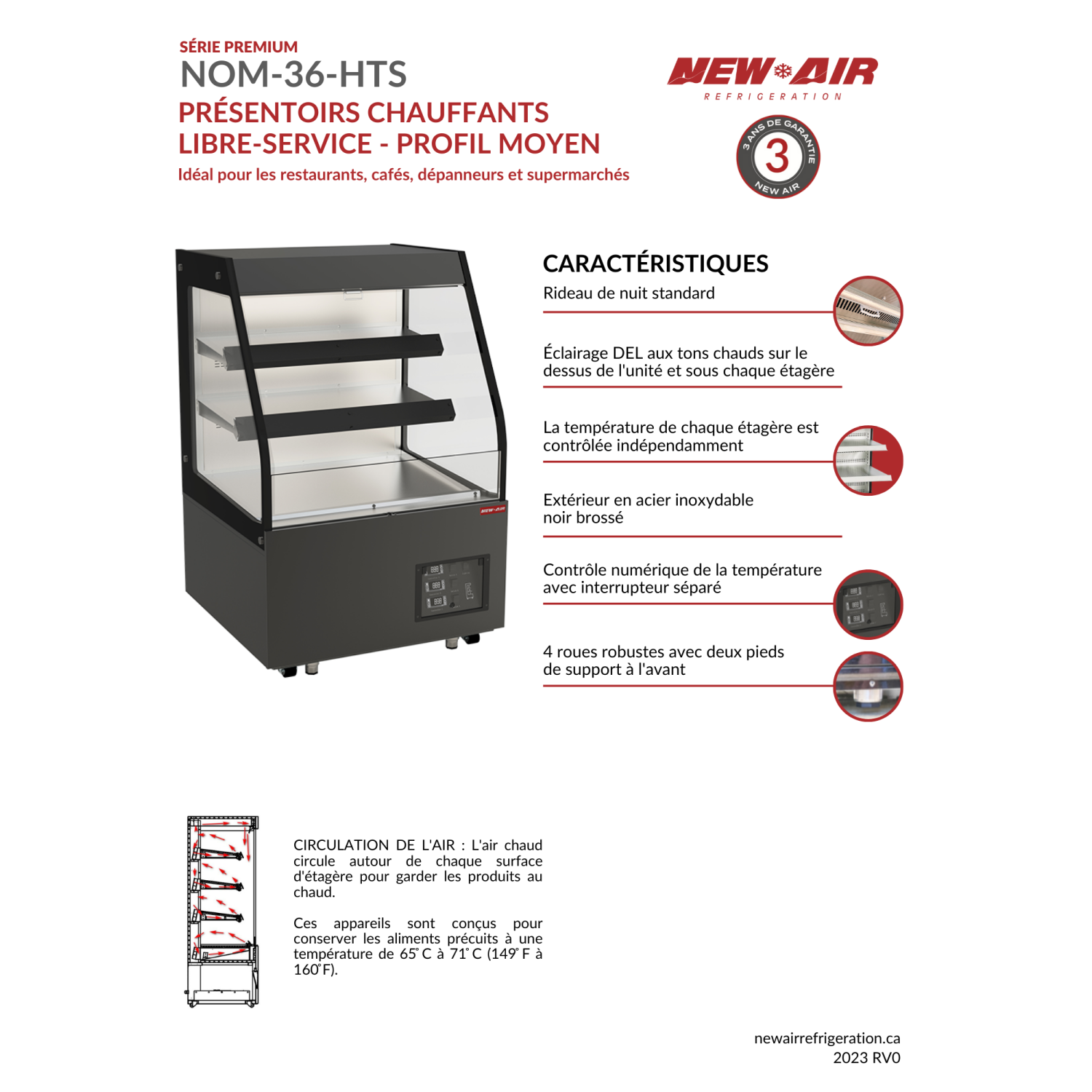 NEW AIR NOM-36-HTS Commercial 36" Mid Profile 6 Cu. Ft. Double Shelf Heated Open Merchandiser - Ideal for Restaurants, Cafés, Convenience Stores &