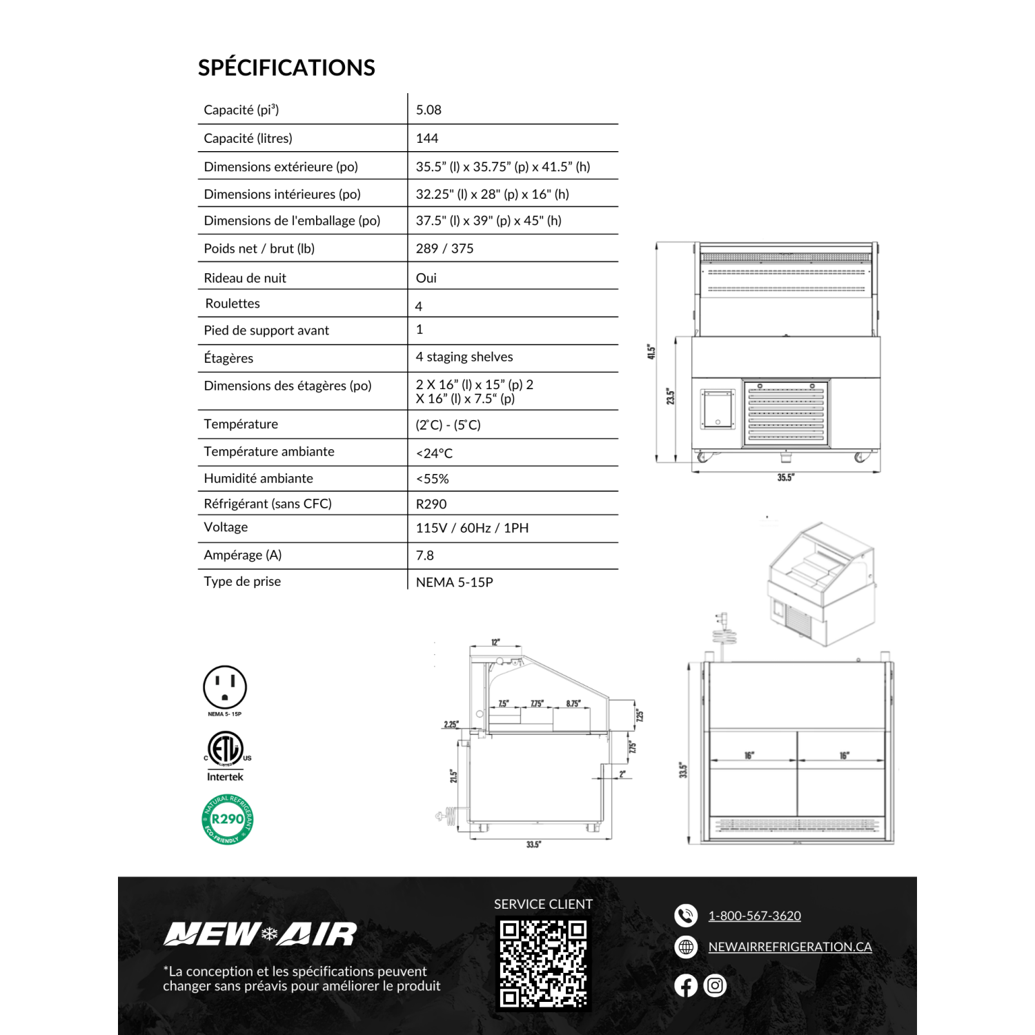 NEW AIR NOM-36-LSB Commercial 36″ Grab 'N Go Horizontal Open Merchandiser - Ideal for Restaurants, Cafés, Convenience Stores and Supermarkets
