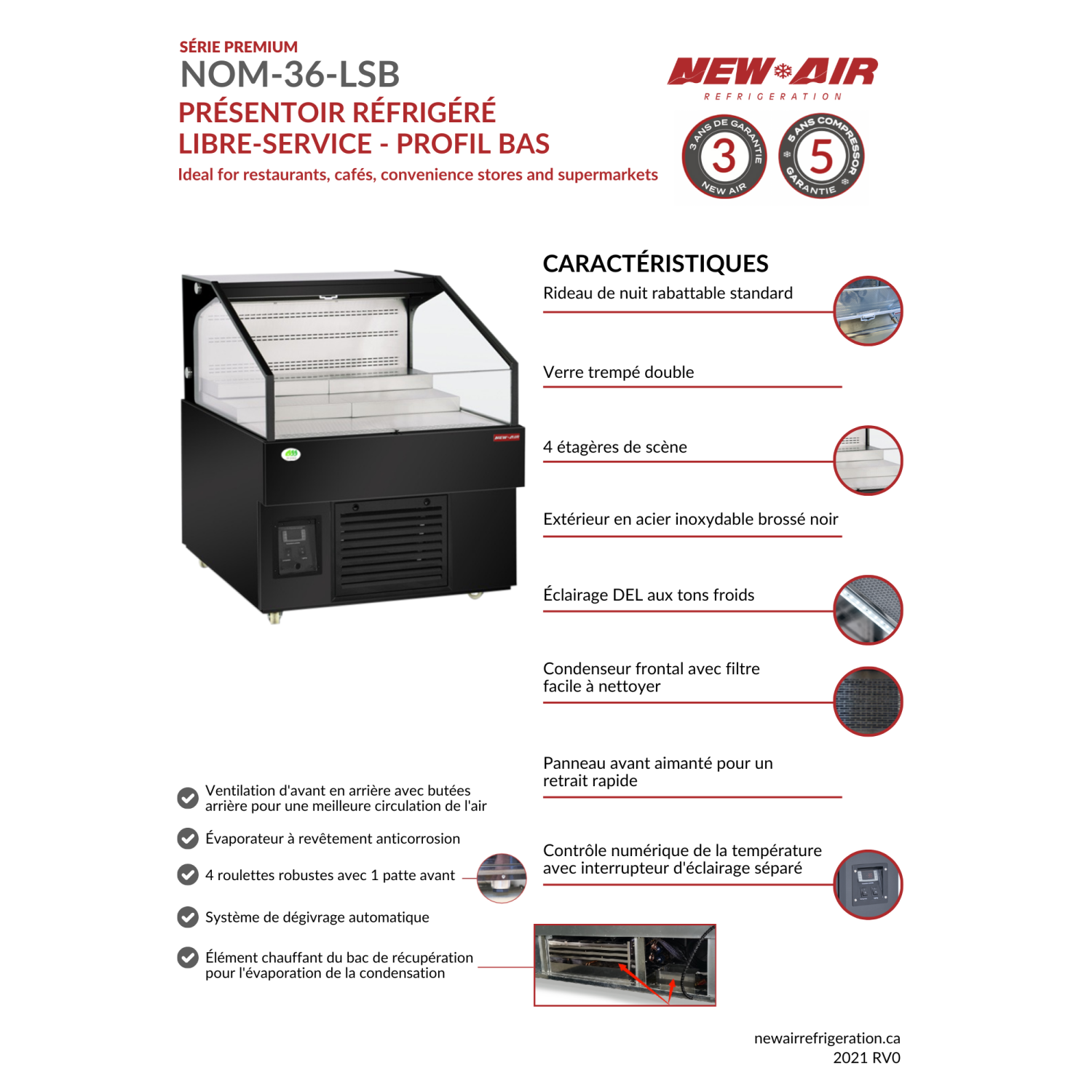 NEW AIR NOM-36-LSB Commercial 36″ Grab 'N Go Horizontal Open Merchandiser - Ideal for Restaurants, Cafés, Convenience Stores and Supermarkets