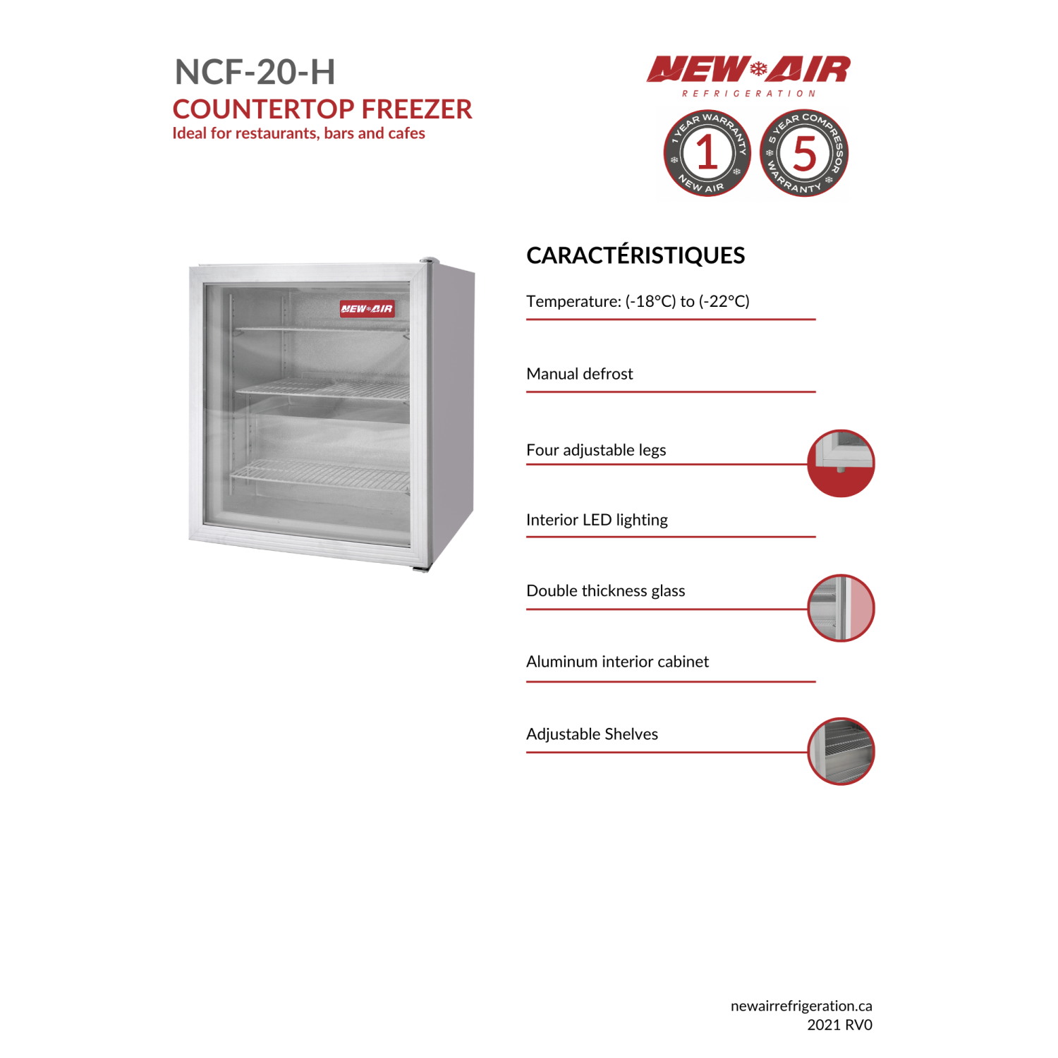 NOUVEAU CONGÉLATEUR DE comptoir commercial libre-service de 20 po NCF-20-H d'AIR, idéal pour les restaurants, les cafés et les boulangeries