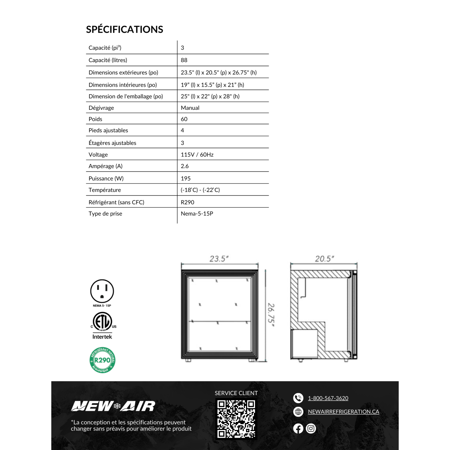 NOUVEAU CONGÉLATEUR DE comptoir commercial libre-service de 20 po NCF-20-H d'AIR, idéal pour les restaurants, les cafés et les boulangeries