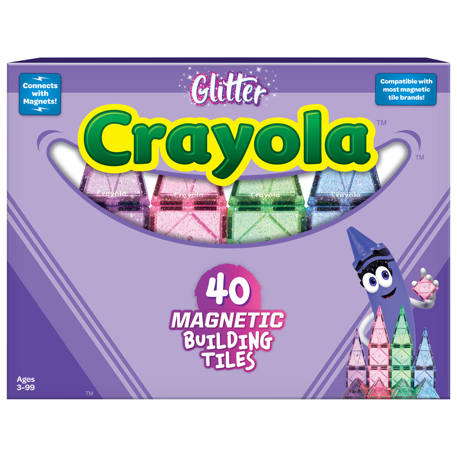 Crayola Glitter Magnetic Building Tiles Construction Set - 40 Pieces