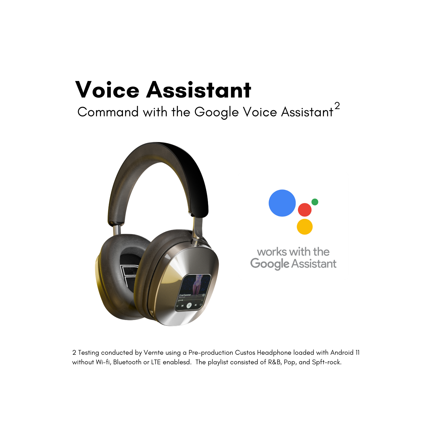 Open-box - Vernte ANC Wireless Headphones, Voice Assistant, 128GB storage, Hybrid Active Noise Cancelling, LTE, WiFi, Bluetooth, OS, 2” Screen - Black