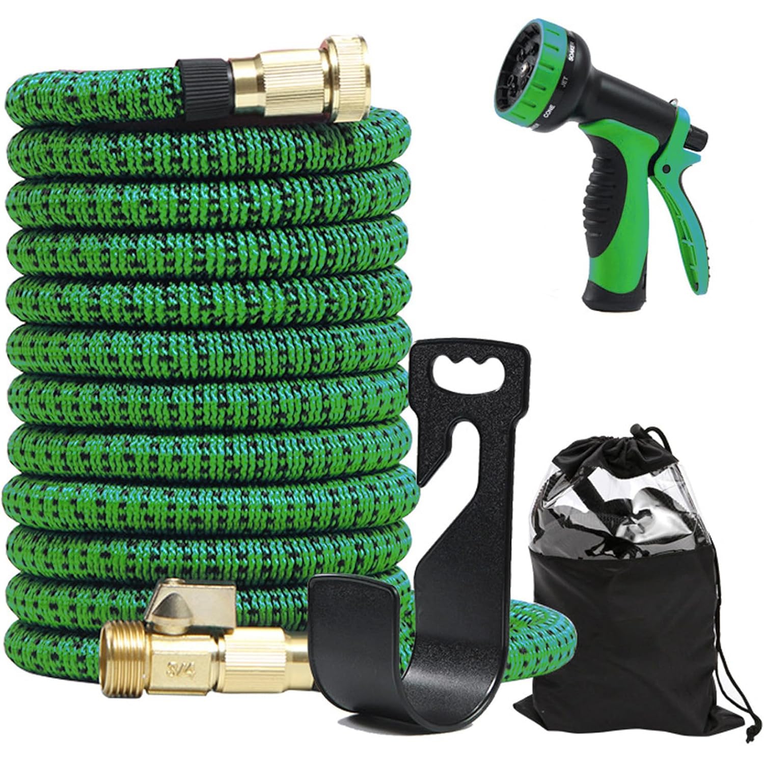 Kunova 100FT Garden Hose Expandable Hose - Heavy Duty Flexible Leakproof Hose - 10 Pattern High-Pressure Water Spray Nozzle & Bag & Plastic Holder.No