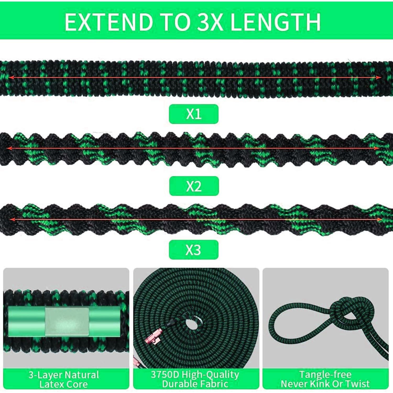 Kunova 100FT Garden Hose Expandable Hose - Heavy Duty Flexible Leakproof Hose - 10 Pattern High-Pressure Water Spray Nozzle & Bag & Plastic Holder.No