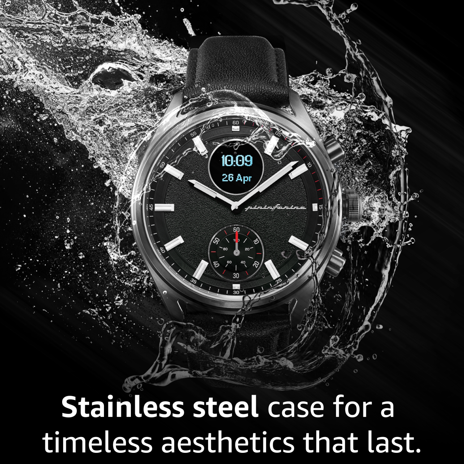 pininfarina Sintesi Hybrid 44mm Smartwatch - Analogue Watch with Italian Leather Strap, Sapphire Glass, Compass & Fitness Tracker for Heart Rate,