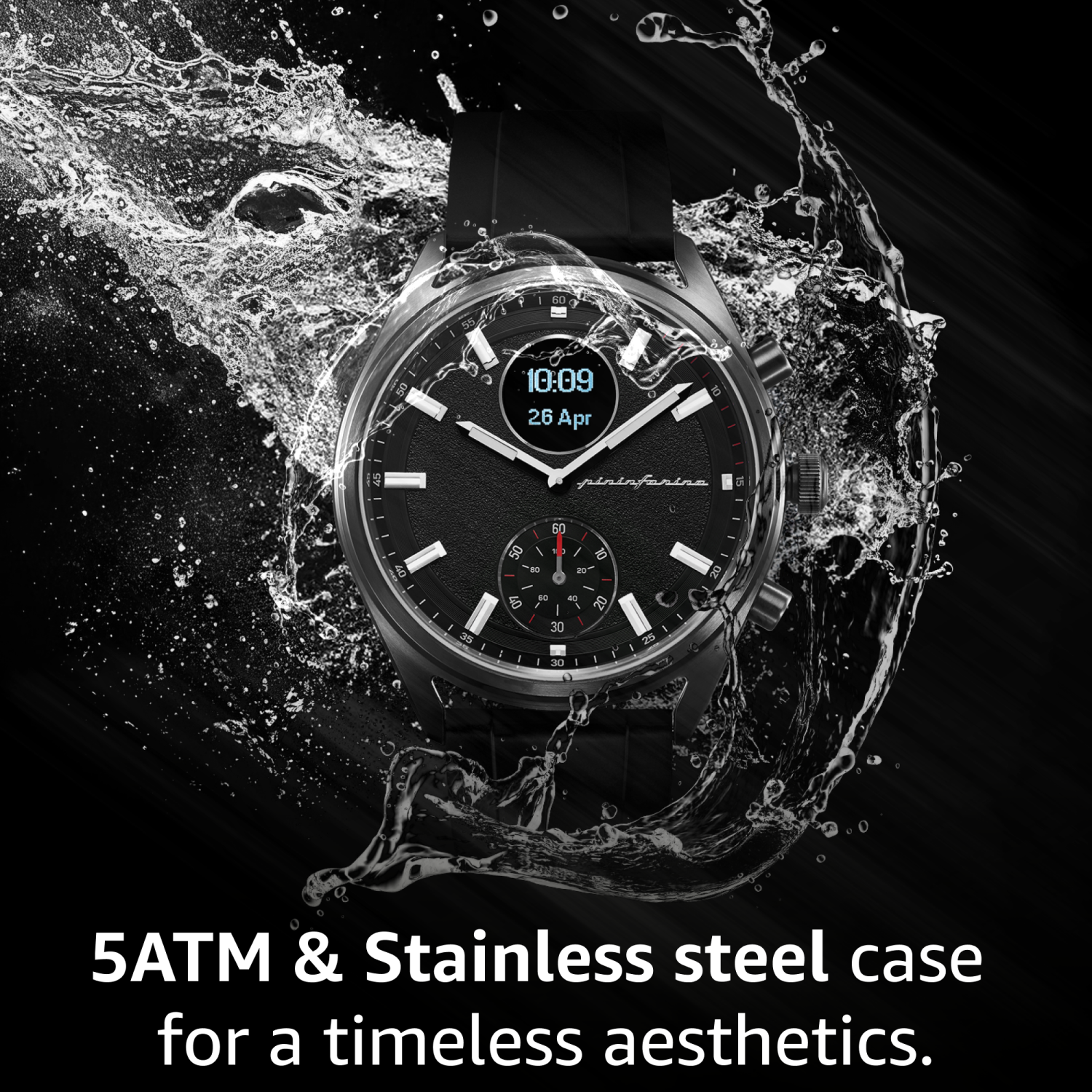 pininfarina Sintesi Sport 44mm Smartwatch - Analogue Watch with Sapphire Glass, Compass & Fitness Tracker for Heart Rate, Steps, Calories, & Sleep -