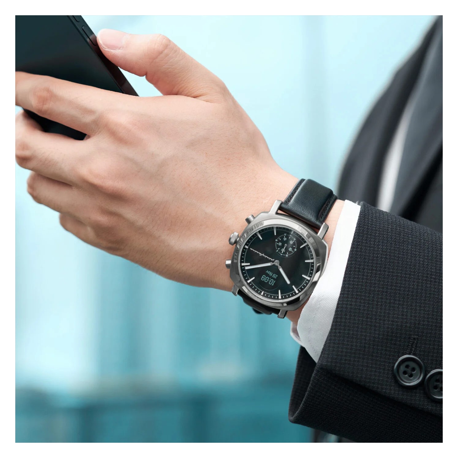 pininfarina Senso Sport 44mm Smartwatch - Analogue Watch with Digital Display, Tracks Heart Rate, Steps, Calories, Sleep, Fitness - Slate Grey