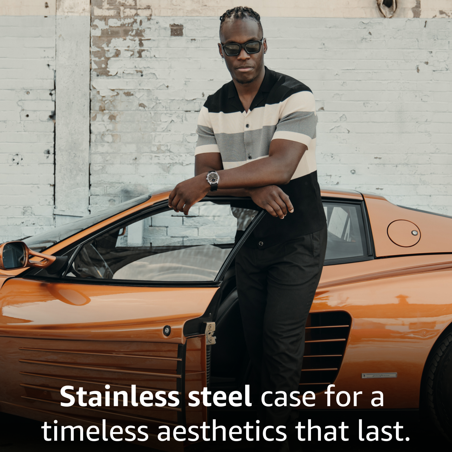 Montre intelligente hybride Sintesi 44 mm de Pininfarina - Montre analogique bracelet cuir italien, verre saphir, boussole, moniteur d'activité