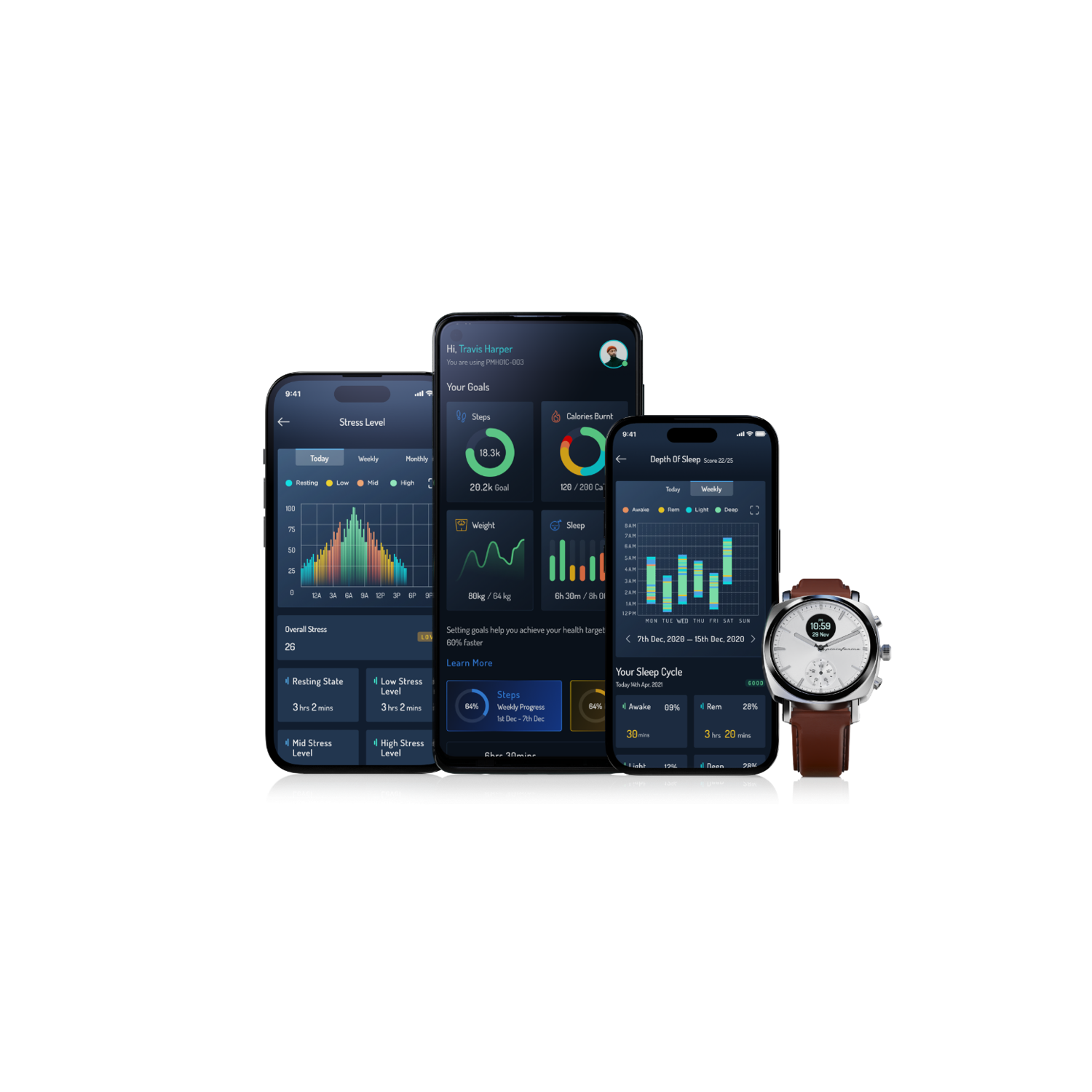 Montre intelligente hybride Sintesi 44 mm de Pininfarina - Montre analogique bracelet cuir italien, verre saphir, boussole, moniteur d'activité