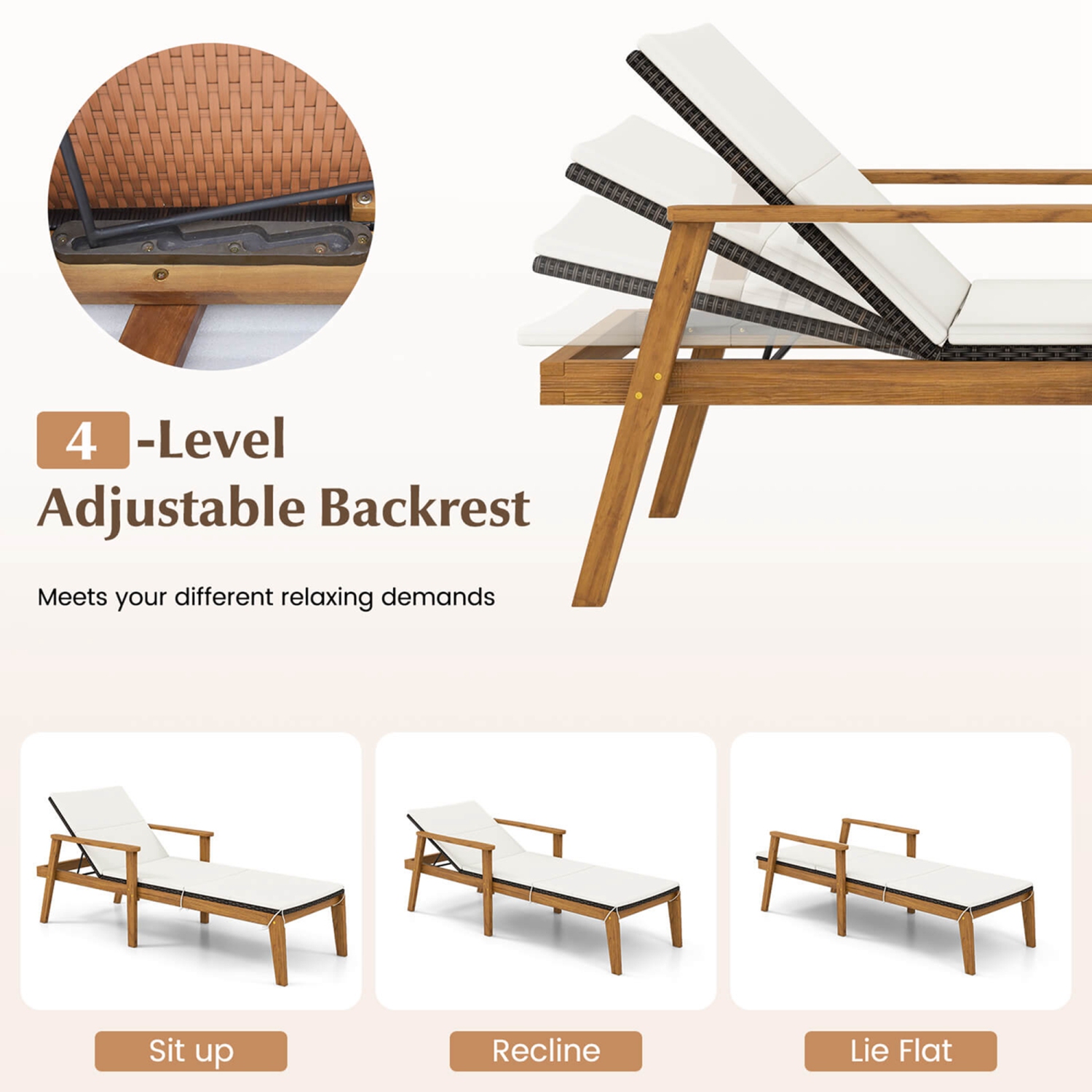 Ensemble de chaises longues d'extérieur avec accoudoirs et dossier à 4 niveaux de Costway 4 PCS pour la piscine