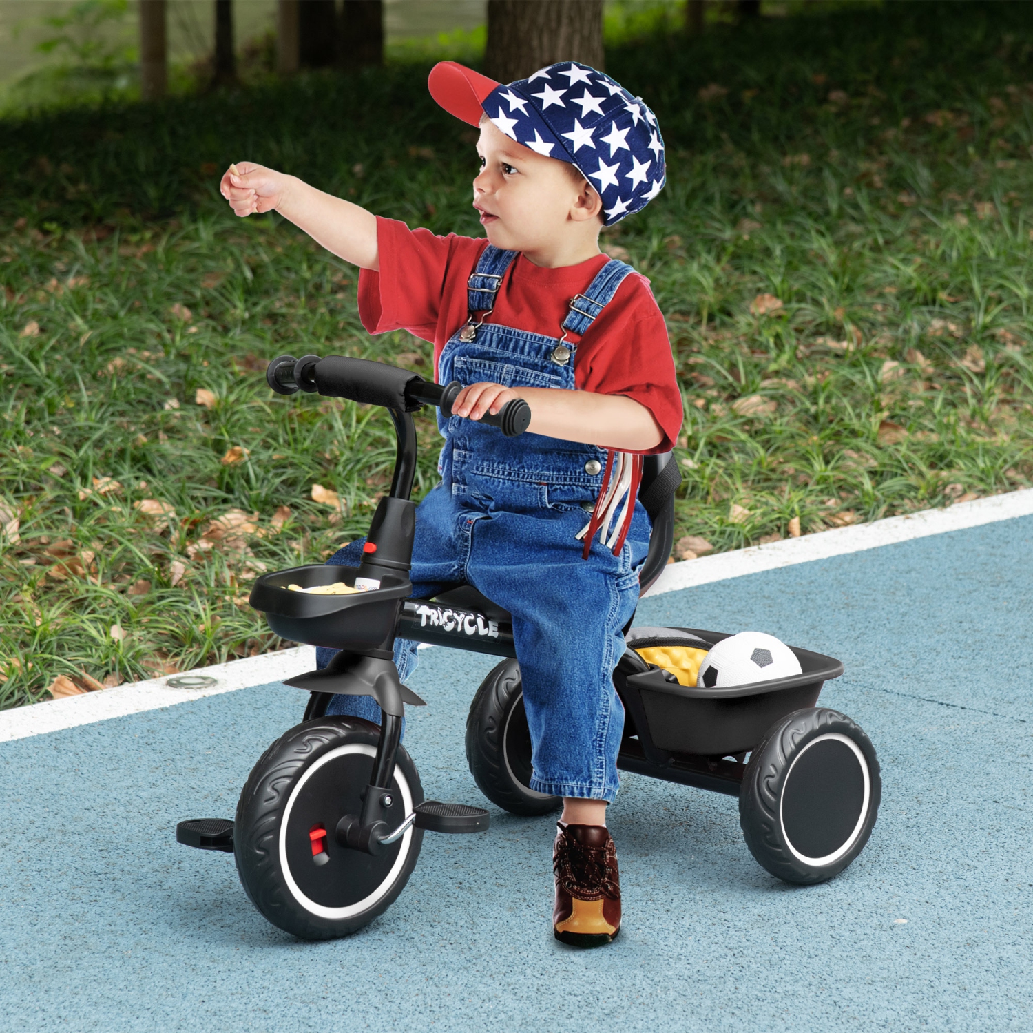 Qaba – Grand tricycle pour enfants de 2-5 ans pour filles et garçons, tricycle pour tout-petits avec siège réglable, ceinture de sécurité, deux