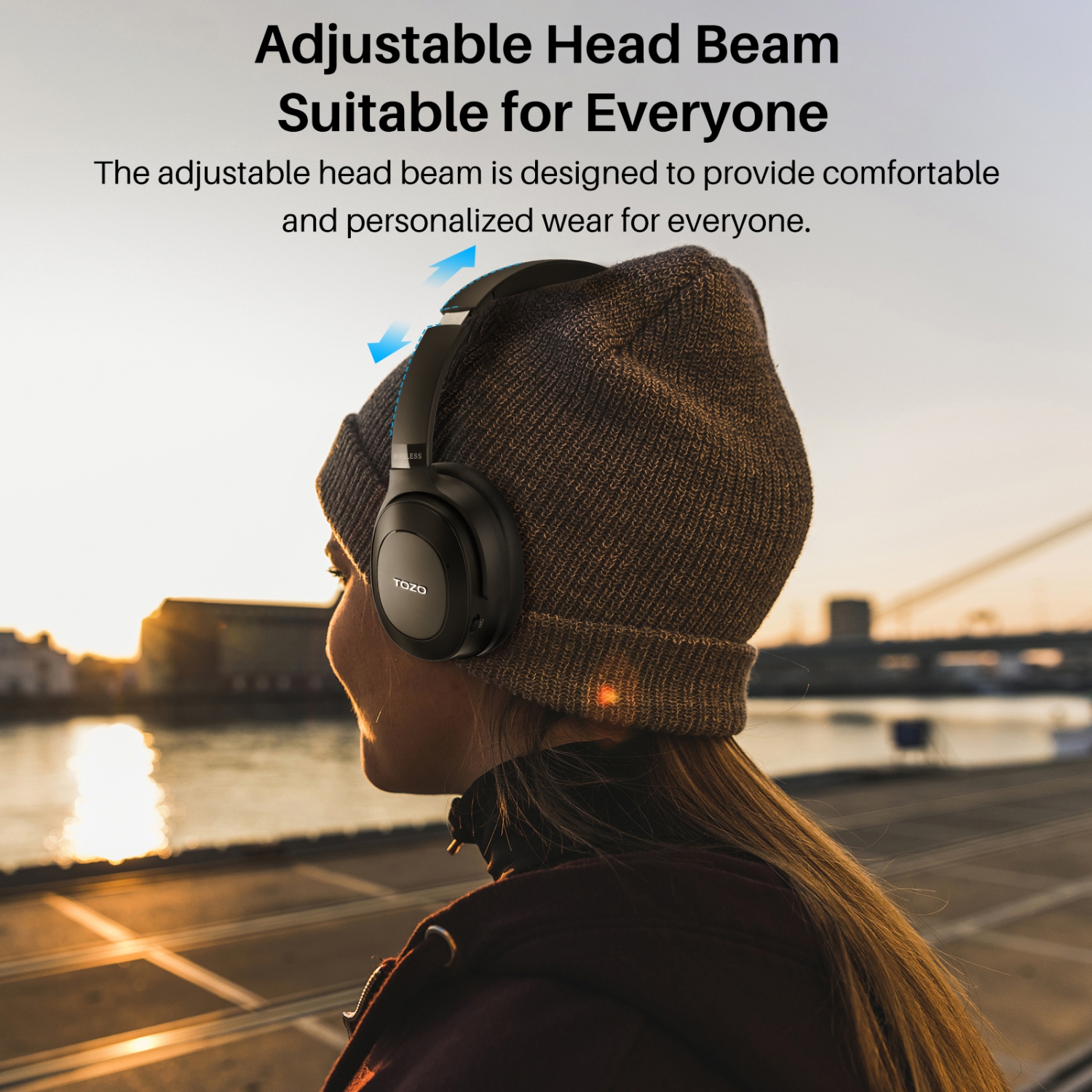 TOZO HT1 Over-Ear Noise Cancelling Bluetooth Headphones - Black