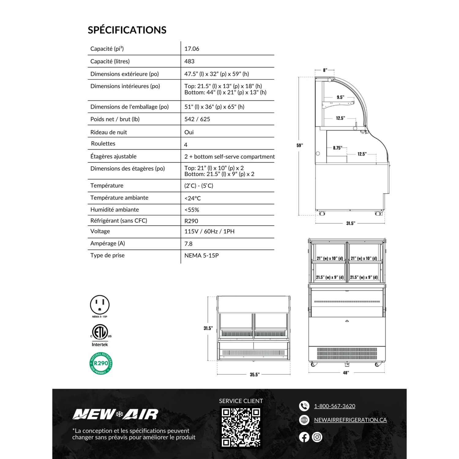 NEW AIR NCC-48-SS Commercial 48" Floor Model Dual Service Combination Display Case & Merchandiser