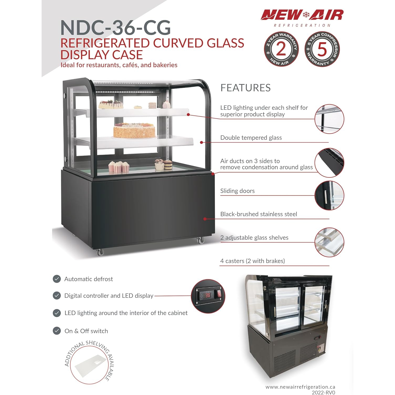 NEW AIR NDC-36-CG Commercial 36″ Curved Glass 9.5 Cu. Ft. Refrigerated Display Case - Ideal for Restaurants, Cafés & Bakeries