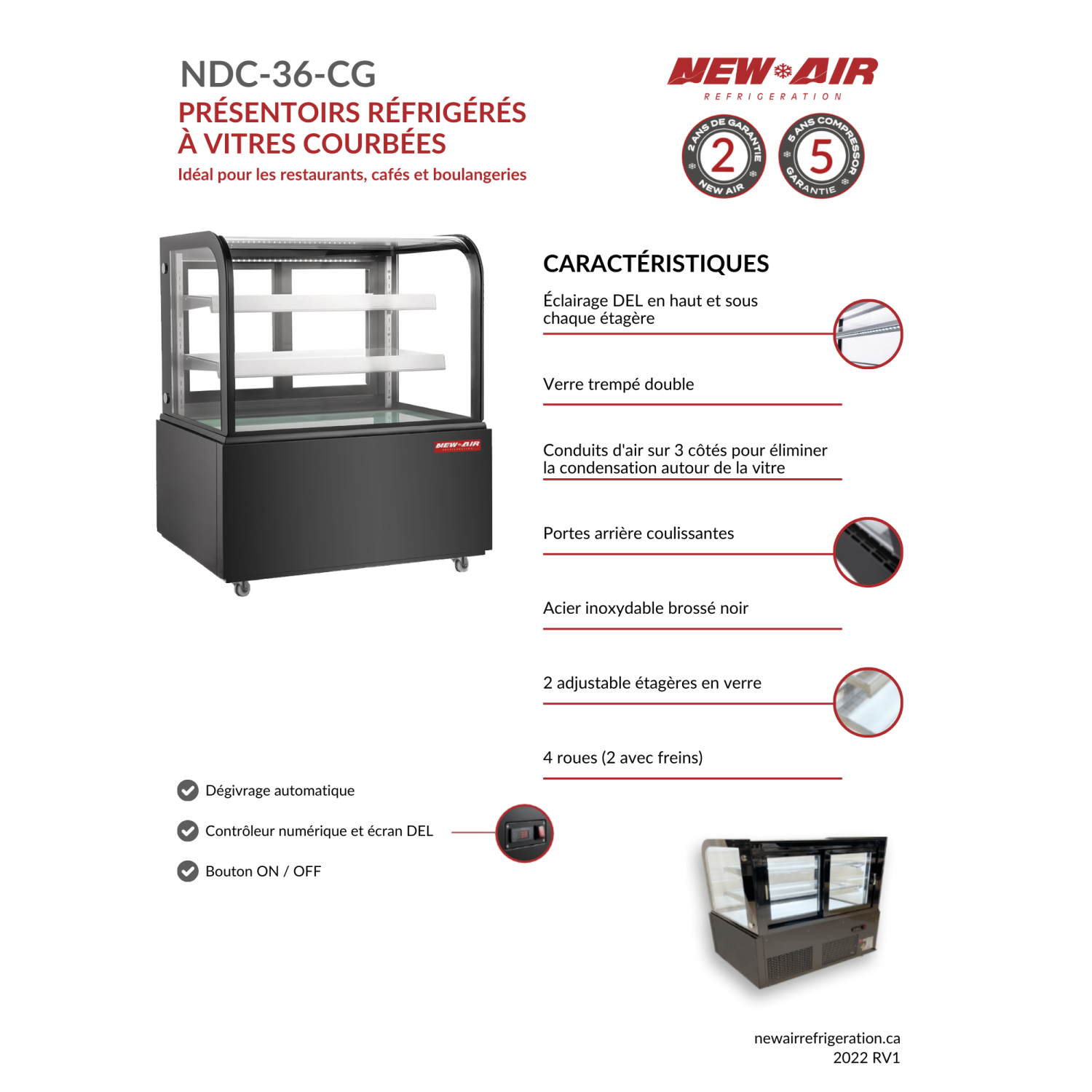 NEW AIR NDC-36-CG Commercial 36″ Curved Glass 9.5 Cu. Ft. Refrigerated Display Case - Ideal for Restaurants, Cafés & Bakeries