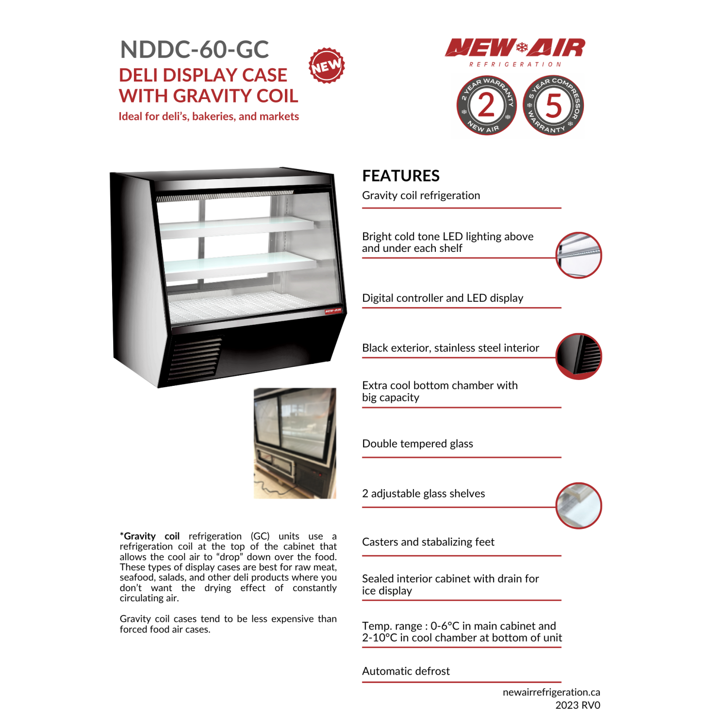 NEW AIR NDDC-60-GC 60″ Commercial Deli Display Case 28.5 Cu. Ft. with Gravity Coil - Ideal for Restaurants, Cafés, Delis & Markets