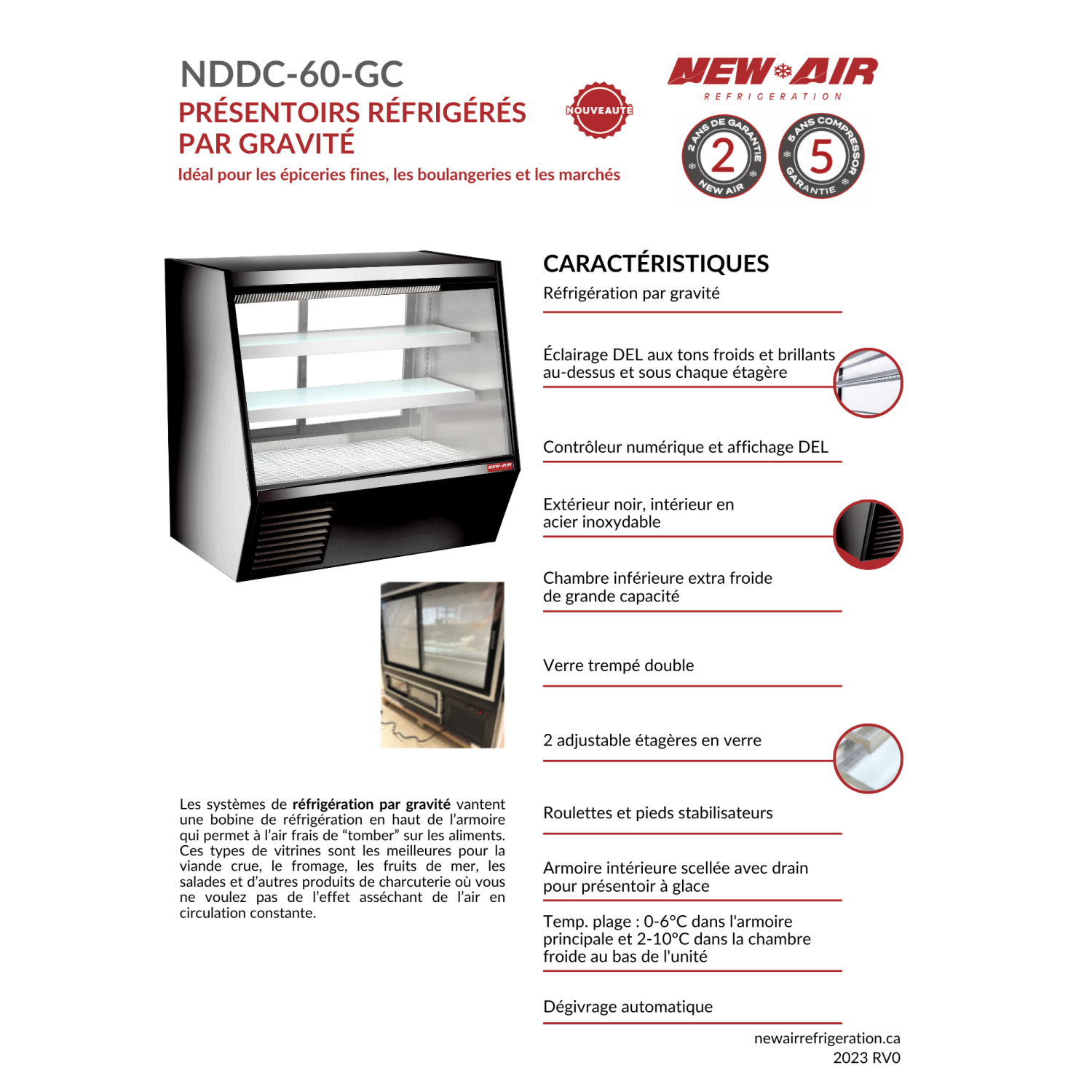 NEW AIR NDDC-60-GC 60″ Commercial Deli Display Case 28.5 Cu. Ft. with Gravity Coil - Ideal for Restaurants, Cafés, Delis & Markets