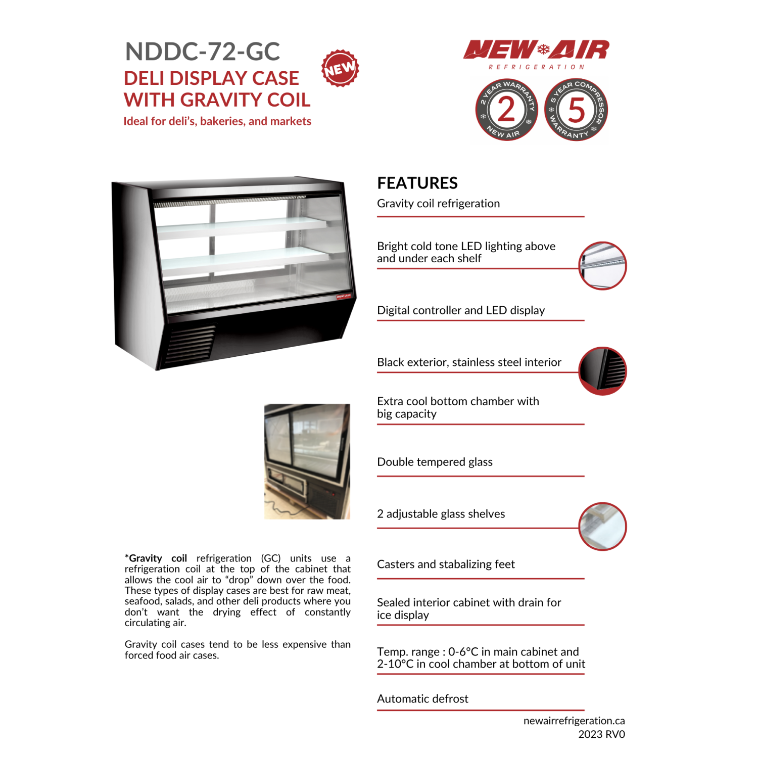 NEW AIR NDDC-72-GC 72″ Commercial Deli Display Case 34.5 Cu. Ft. with Gravity Coil - Ideal for Restaurants, Cafés, Delis & Markets
