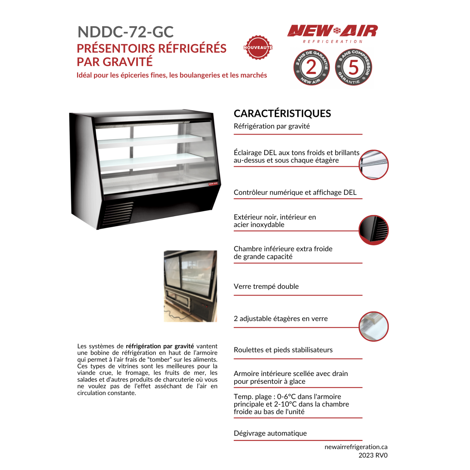 NEW AIR NDDC-72-GC 72″ Commercial Deli Display Case 34.5 Cu. Ft. with Gravity Coil - Ideal for Restaurants, Cafés, Delis & Markets