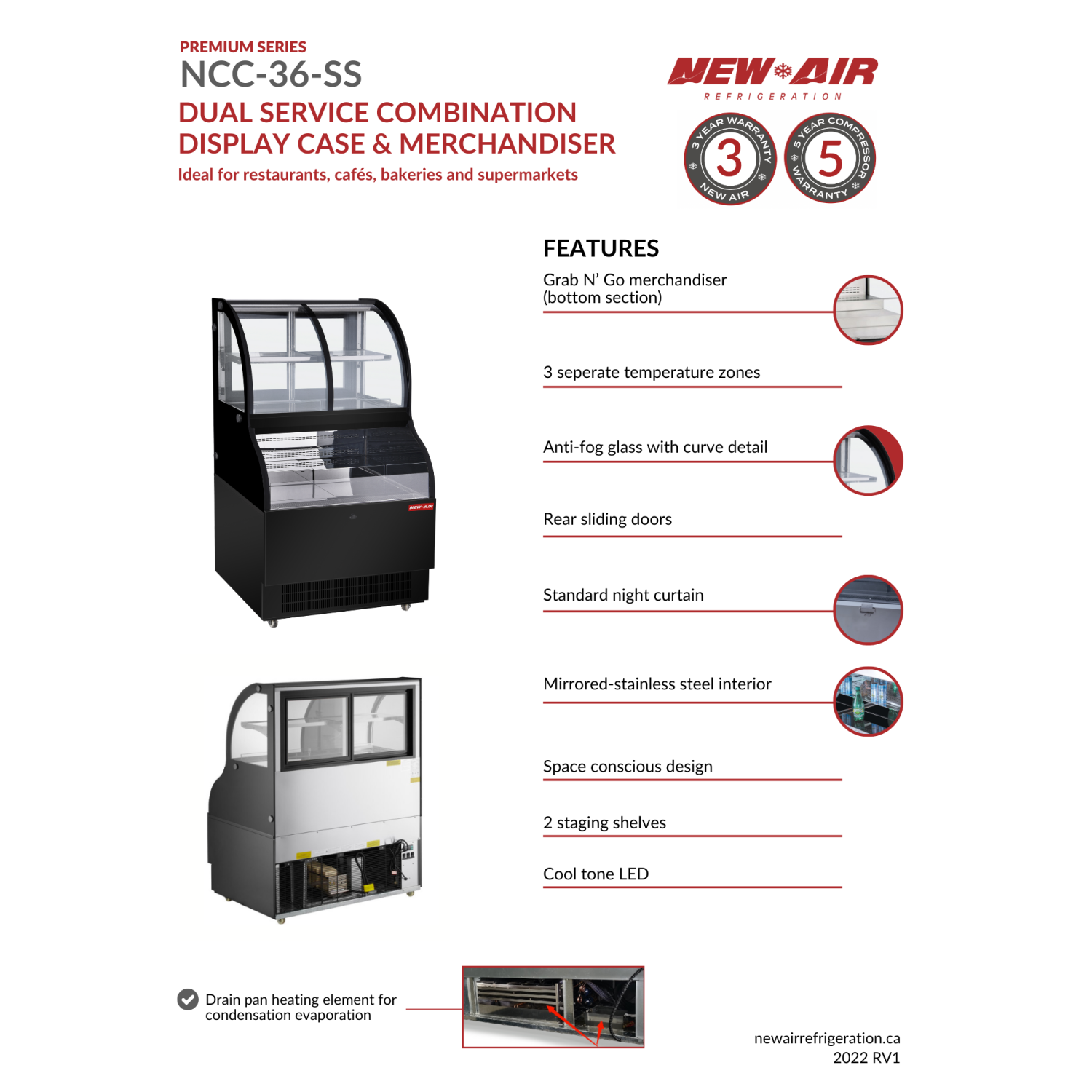 NOUVEAU présentoir de sol commercial de 36 po NCC-36-SS d'AIR, modèle de plancher, présentoir et présentoir combiné de service double