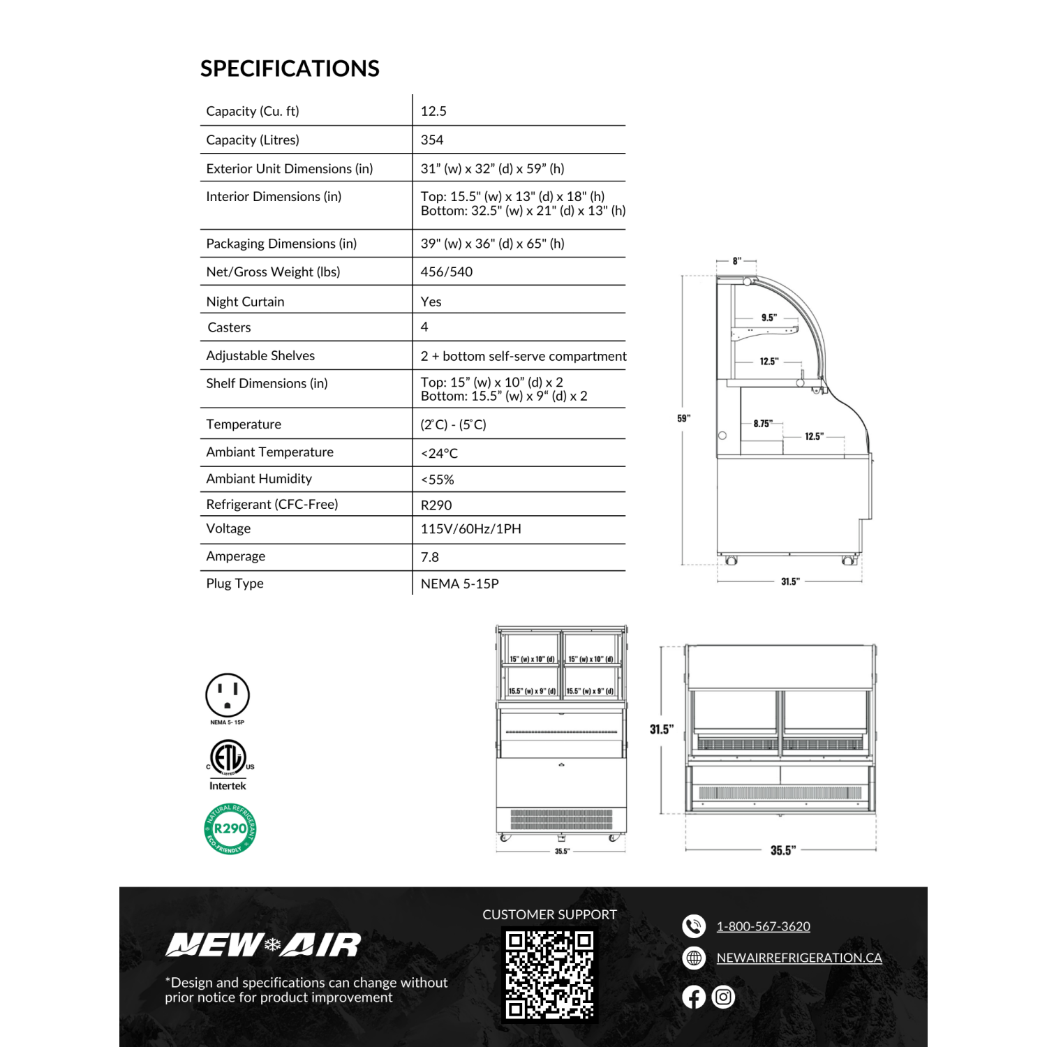 NOUVEAU présentoir de sol commercial de 36 po NCC-36-SS d'AIR, modèle de plancher, présentoir et présentoir combiné de service double