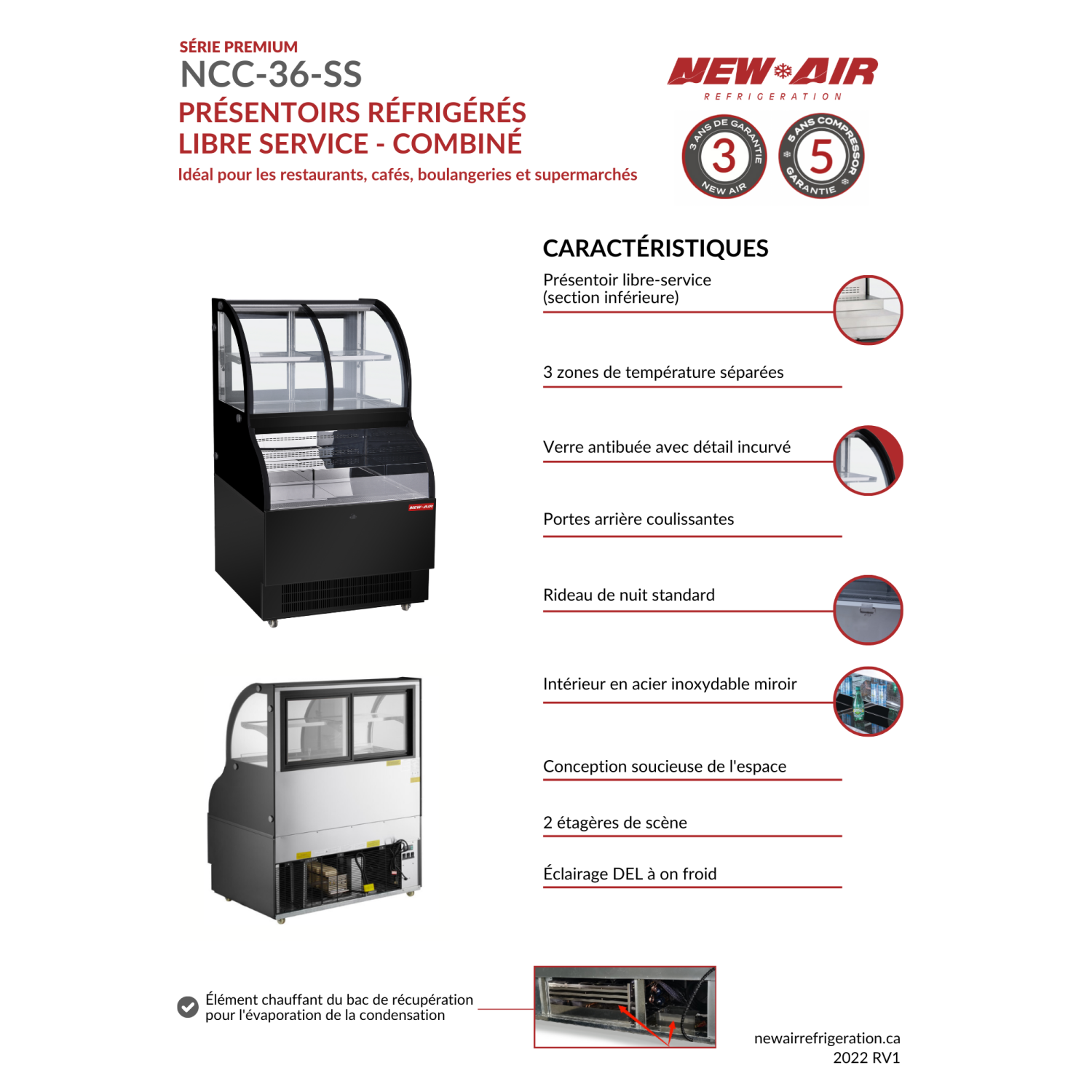 NOUVEAU présentoir de sol commercial de 36 po NCC-36-SS d'AIR, modèle de plancher, présentoir et présentoir combiné de service double