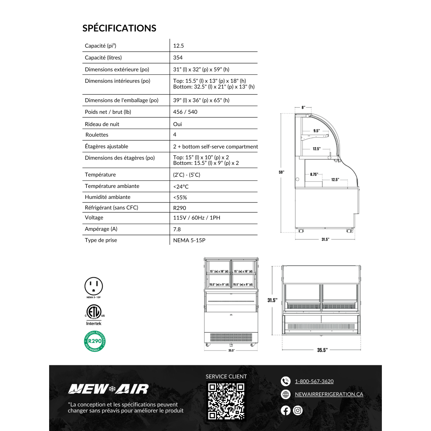 NOUVEAU présentoir de sol commercial de 36 po NCC-36-SS d'AIR, modèle de plancher, présentoir et présentoir combiné de service double